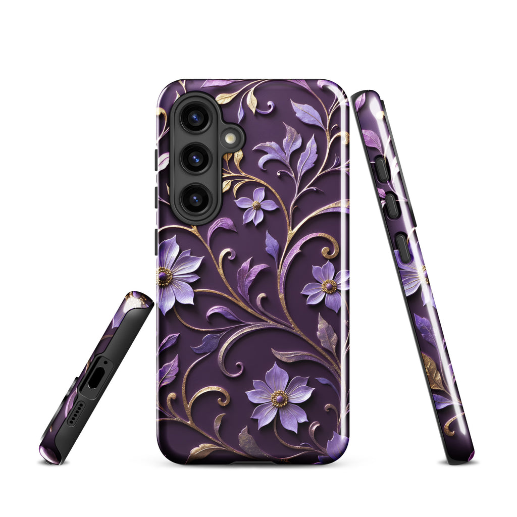 Royal Violet Filigree Tough Case for Samsung Galaxy S24 – Dual Layer Protective Phone Case (Glossy or Matte)