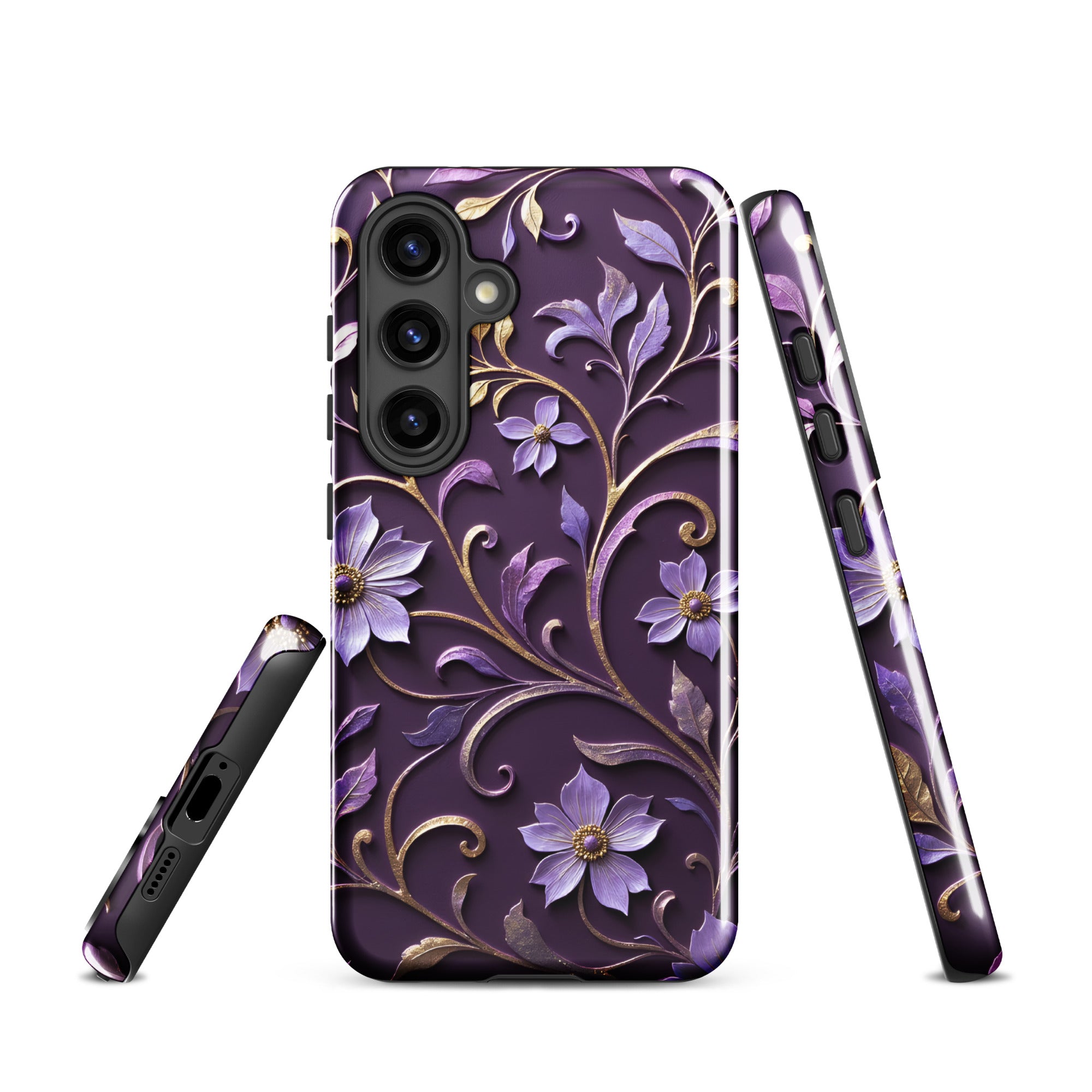 Royal Violet Filigree Tough Case for Samsung Galaxy S24 – Dual Layer Protective Phone Case (Glossy or Matte)