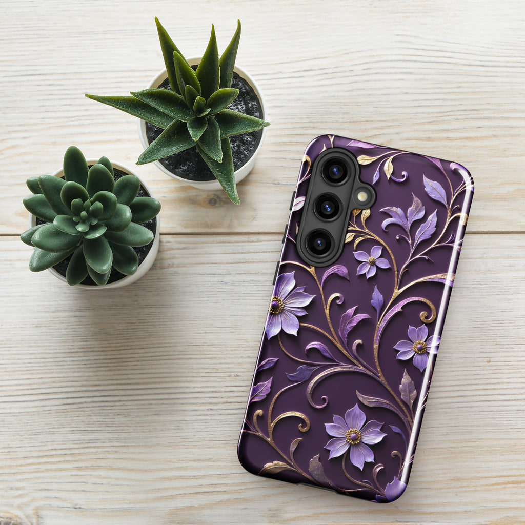 Royal Violet Filigree Tough Case for Samsung Galaxy S24 – Dual Layer Protective Phone Case (Glossy or Matte)