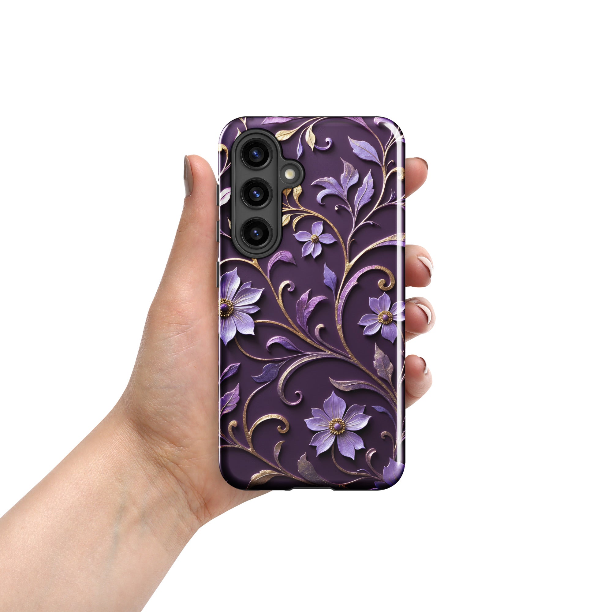 Royal Violet Filigree Tough Case for Samsung Galaxy S24 – Dual Layer Protective Phone Case (Glossy or Matte)