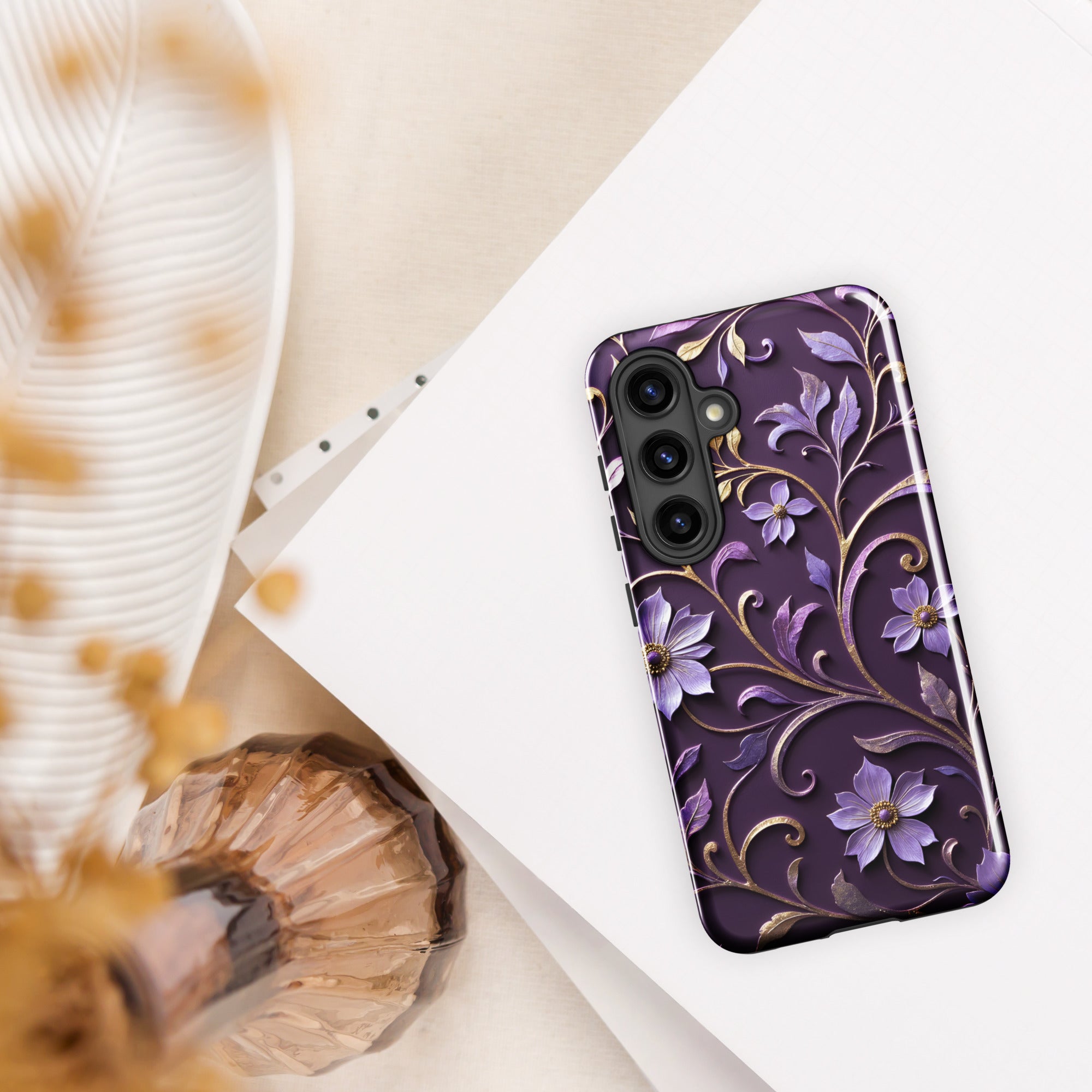 Royal Violet Filigree Tough Case for Samsung Galaxy S24 – Dual Layer Protective Phone Case (Glossy or Matte)