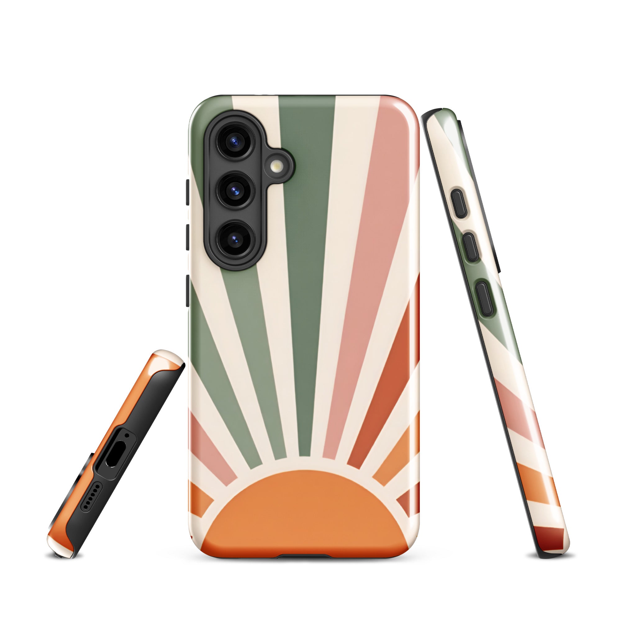Retro Sunrise Tough Case for Samsung Galaxy S24 – Dual Layer Protective Phone Case (Glossy or Matte)