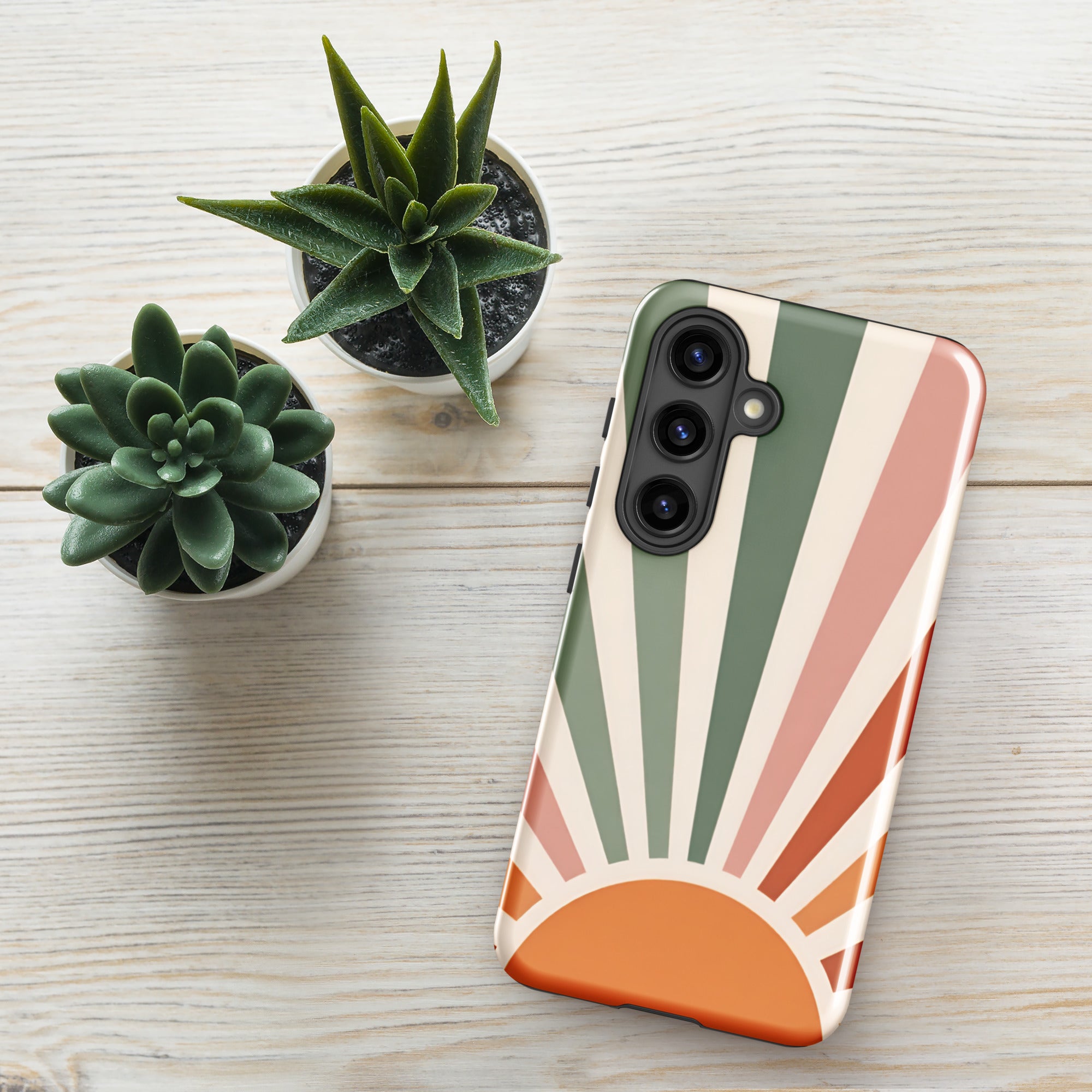 Retro Sunrise Tough Case for Samsung Galaxy S24 – Dual Layer Protective Phone Case (Glossy or Matte)