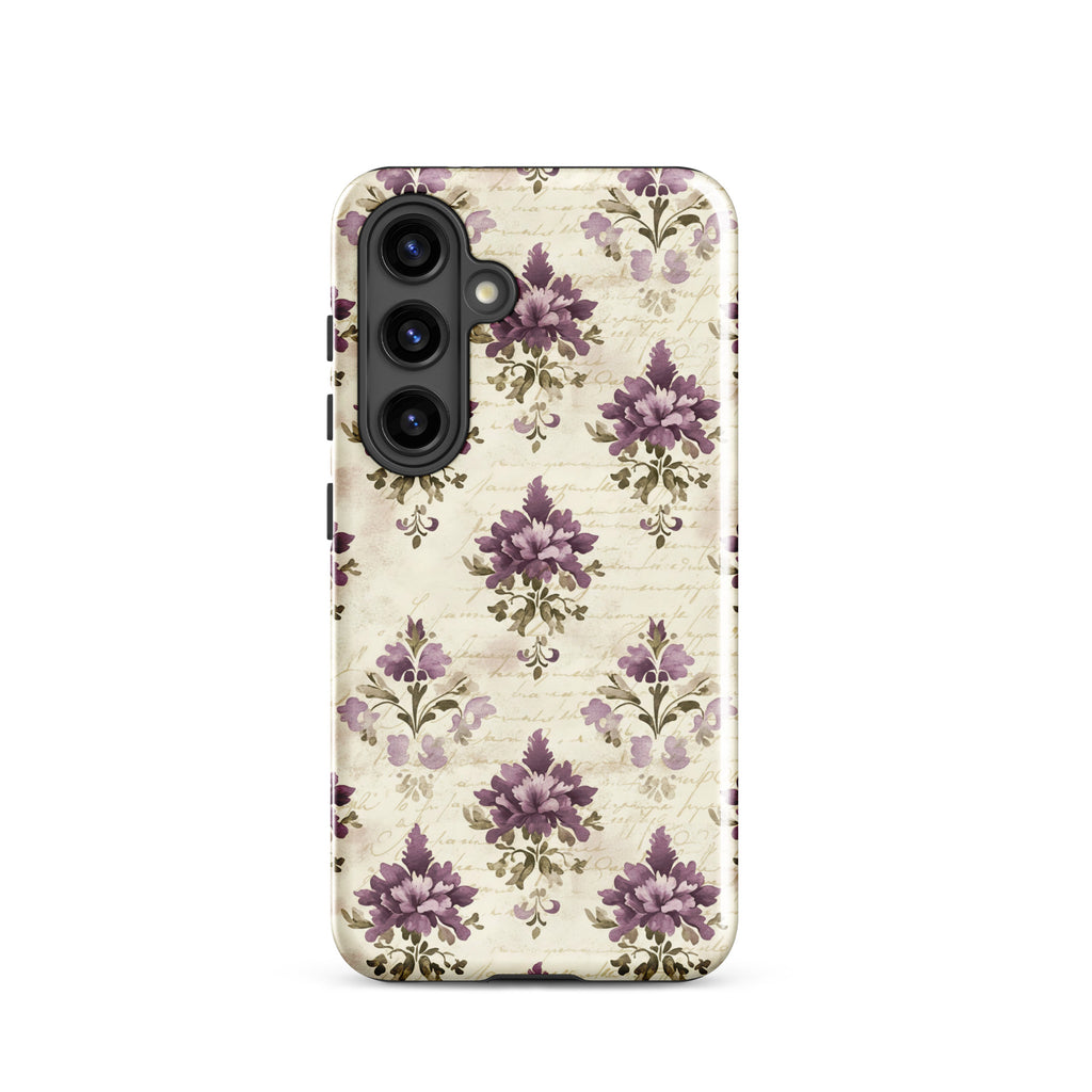 Vintage Floral Damask Tough Case for Samsung Galaxy S24 – Dual Layer Protective Phone Case (Glossy or Matte)