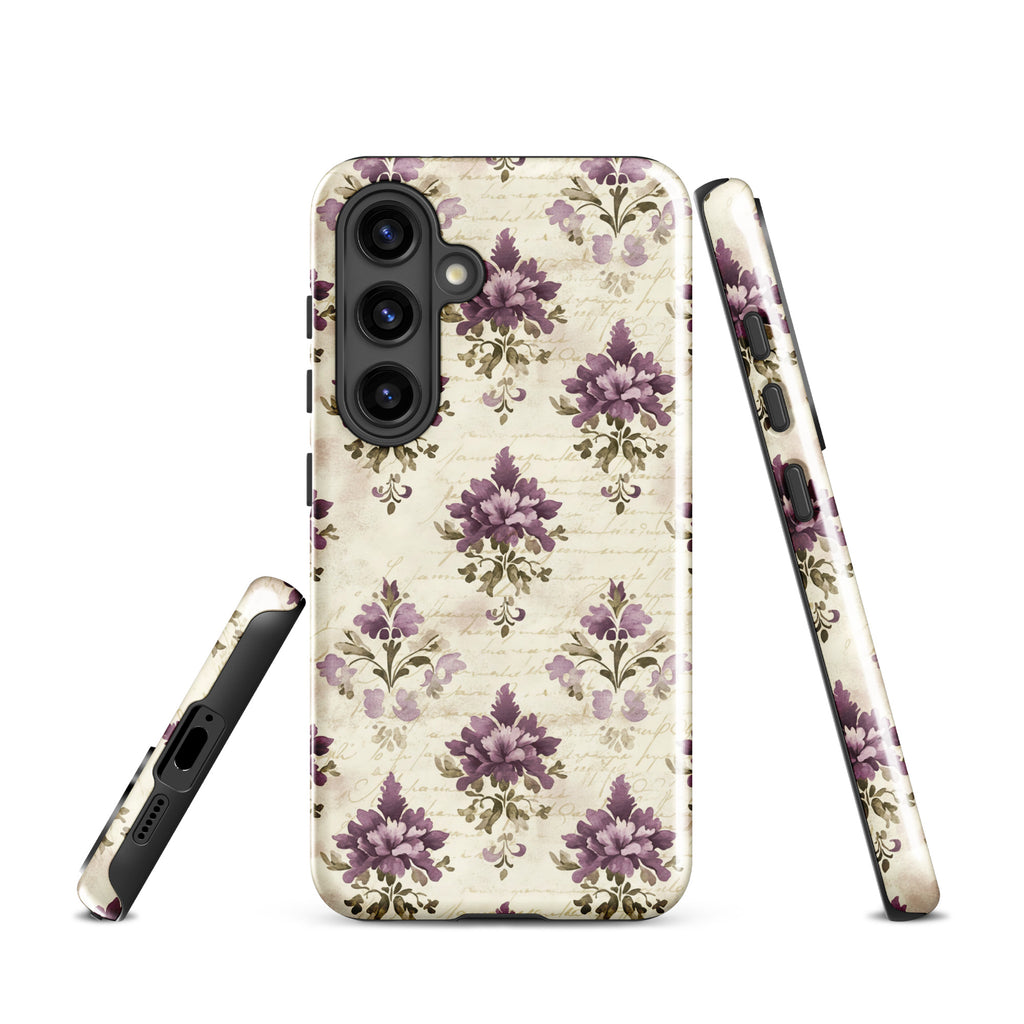 Vintage Floral Damask Tough Case for Samsung Galaxy S24 – Dual Layer Protective Phone Case (Glossy or Matte)