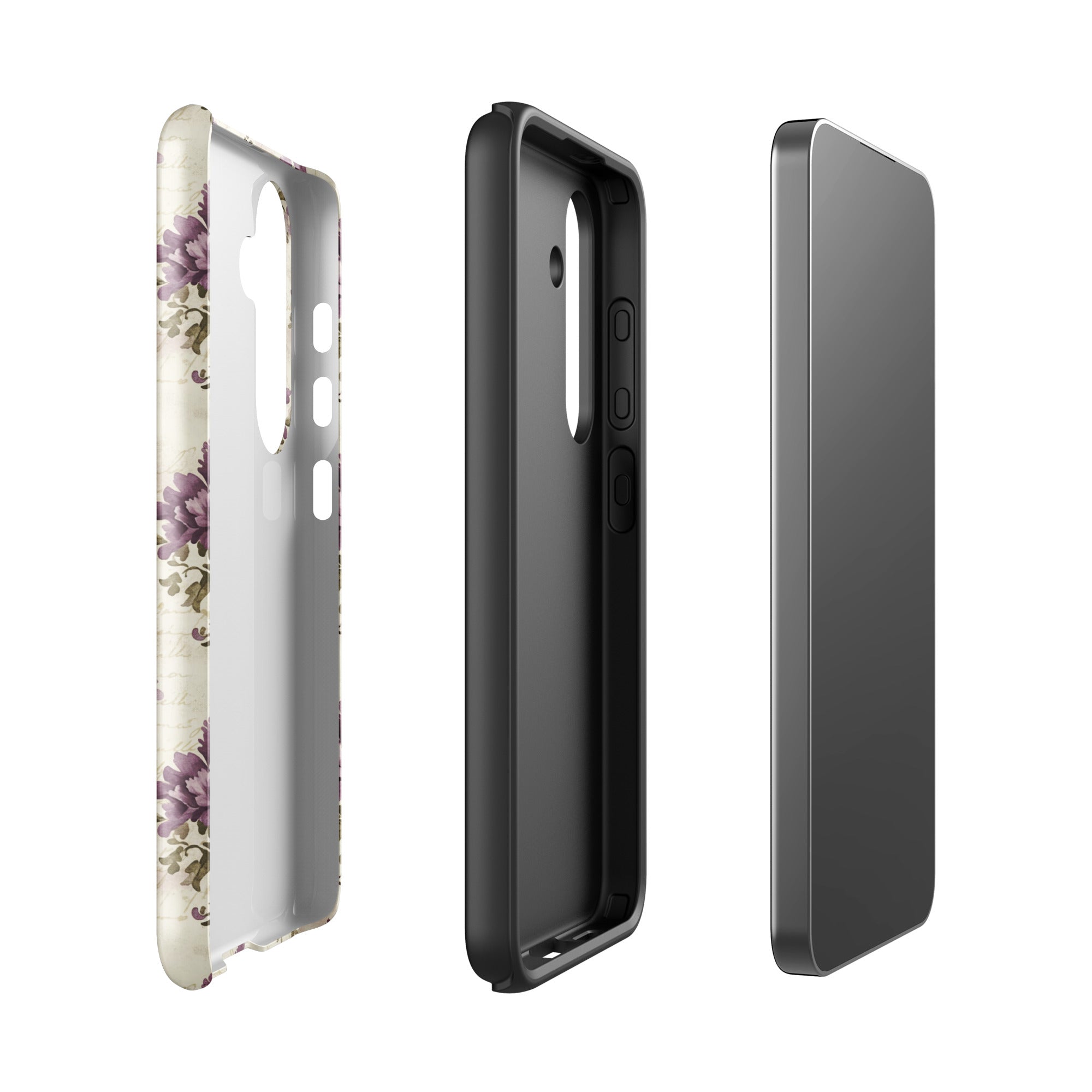 Vintage Floral Damask Tough Case for Samsung Galaxy S24 – Dual Layer Protective Phone Case (Glossy or Matte)
