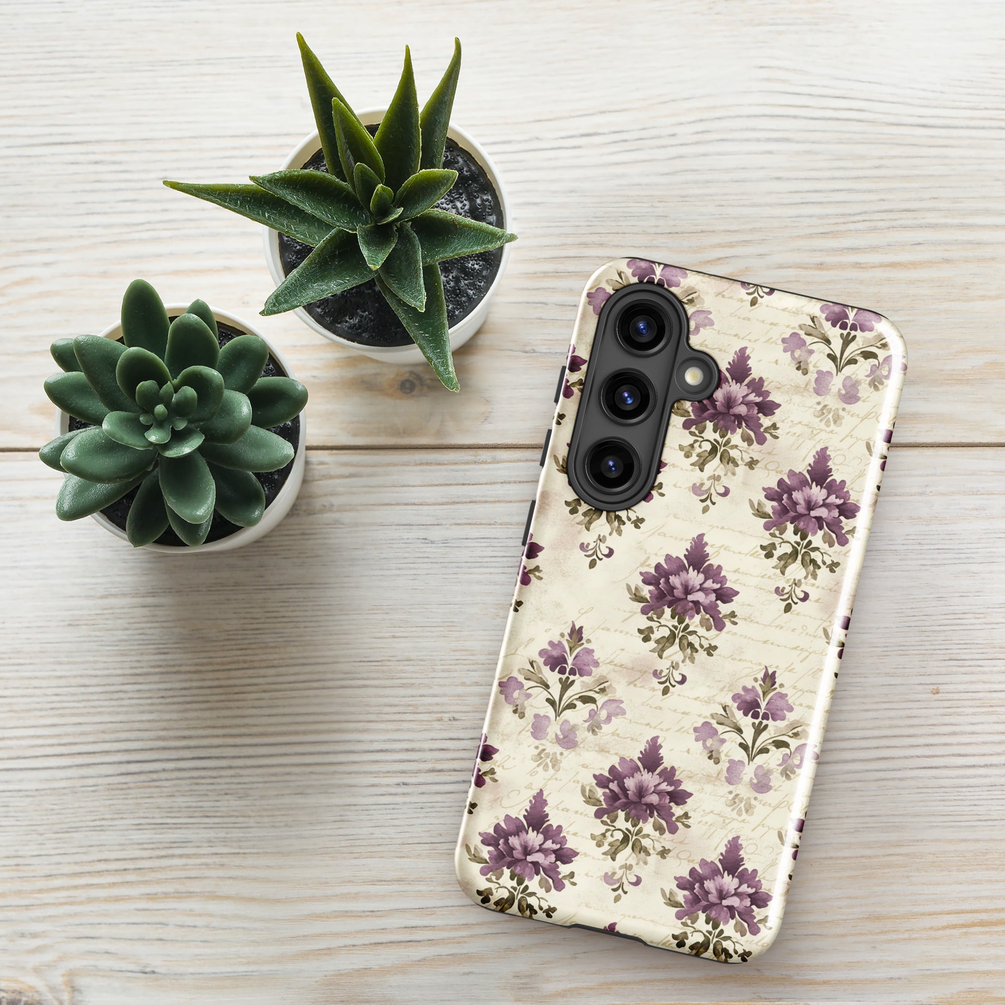 Vintage Floral Damask Tough Case for Samsung Galaxy S24 – Dual Layer Protective Phone Case (Glossy or Matte)