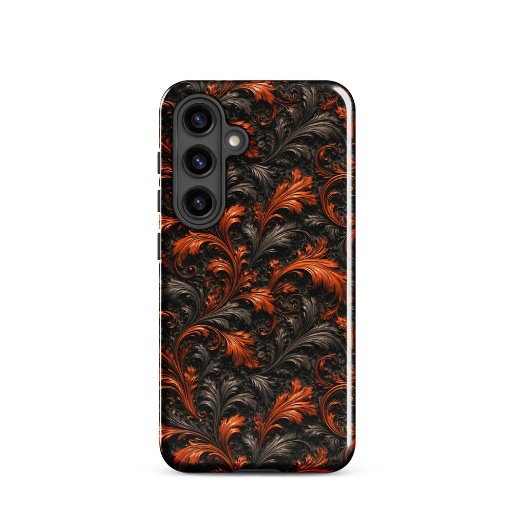 Burnt Orange Filigree Tough Case for Samsung Galaxy S24 – Dual Layer Protective Phone Case (Glossy or Matte)