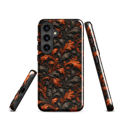 Burnt Orange Filigree Tough Case for Samsung Galaxy S24 – Dual Layer Protective Phone Case (Glossy or Matte)