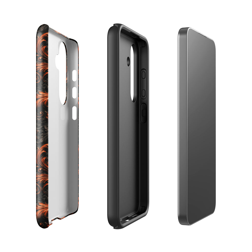 Burnt Orange Filigree Tough Case for Samsung Galaxy S24 – Dual Layer Protective Phone Case (Glossy or Matte)