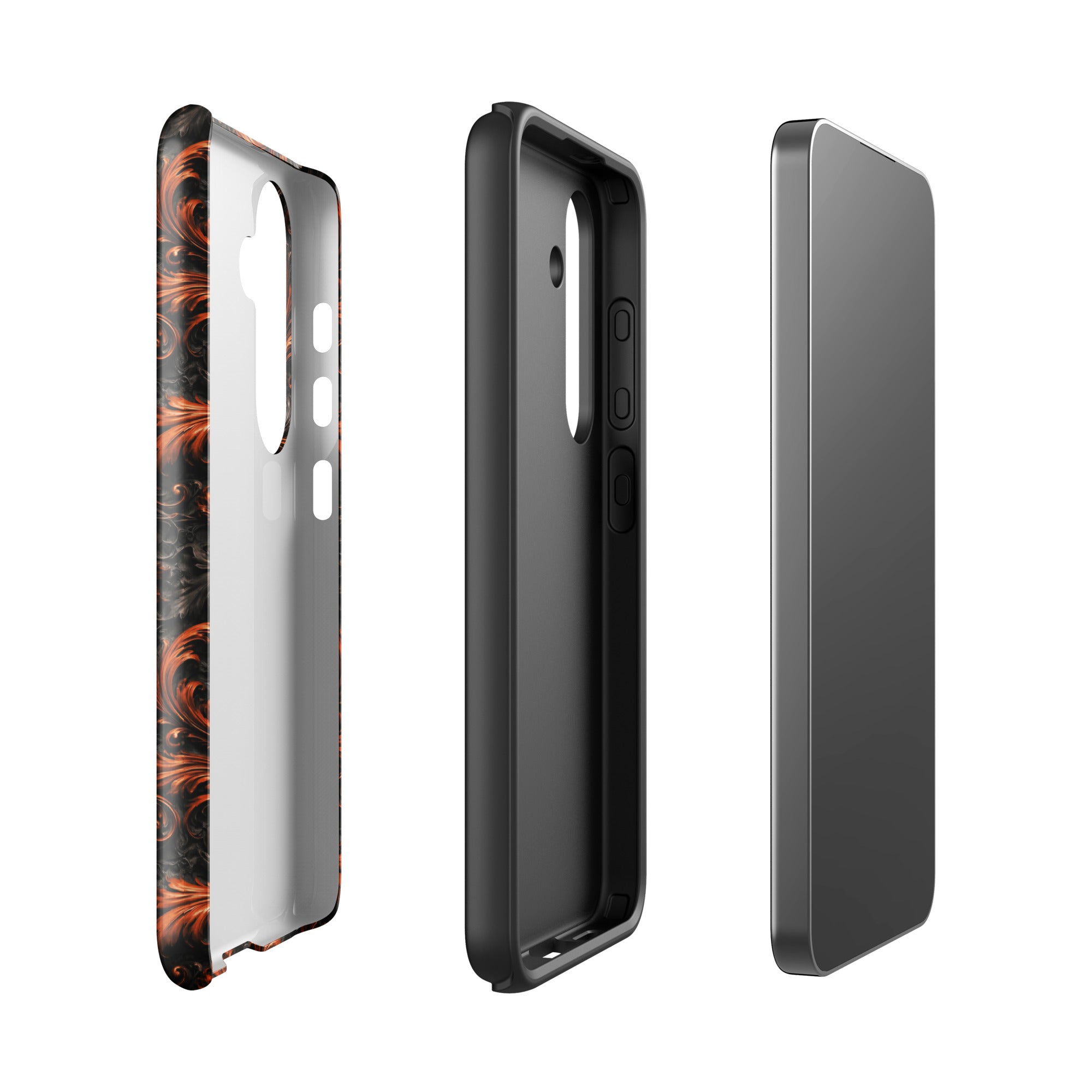 Burnt Orange Filigree Tough Case for Samsung Galaxy S24 – Dual Layer Protective Phone Case (Glossy or Matte)