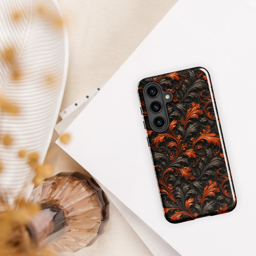 Burnt Orange Filigree Tough Case for Samsung Galaxy S24 – Dual Layer Protective Phone Case (Glossy or Matte)