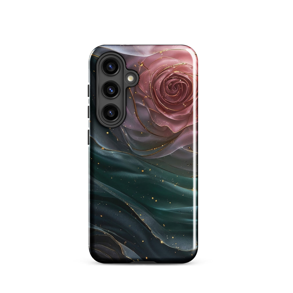 Elegant Rose Marble Tough Case for Samsung Galaxy S24 – Dual Layer Protective Phone Case (Glossy or Matte)