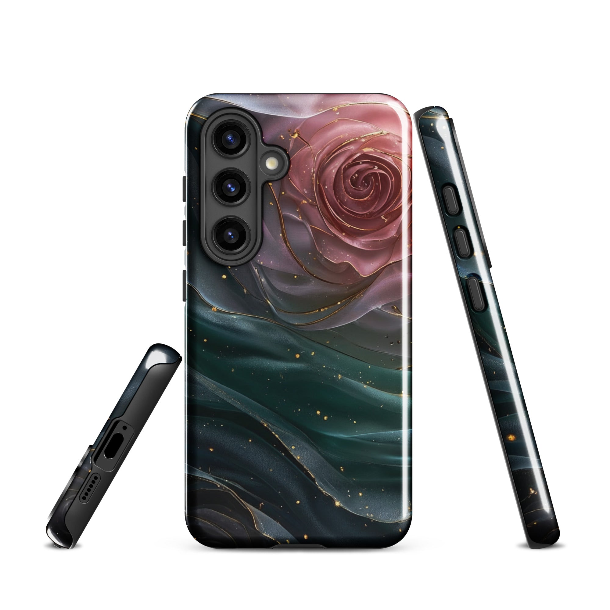 Elegant Rose Marble Tough Case for Samsung Galaxy S24 – Dual Layer Protective Phone Case (Glossy or Matte)