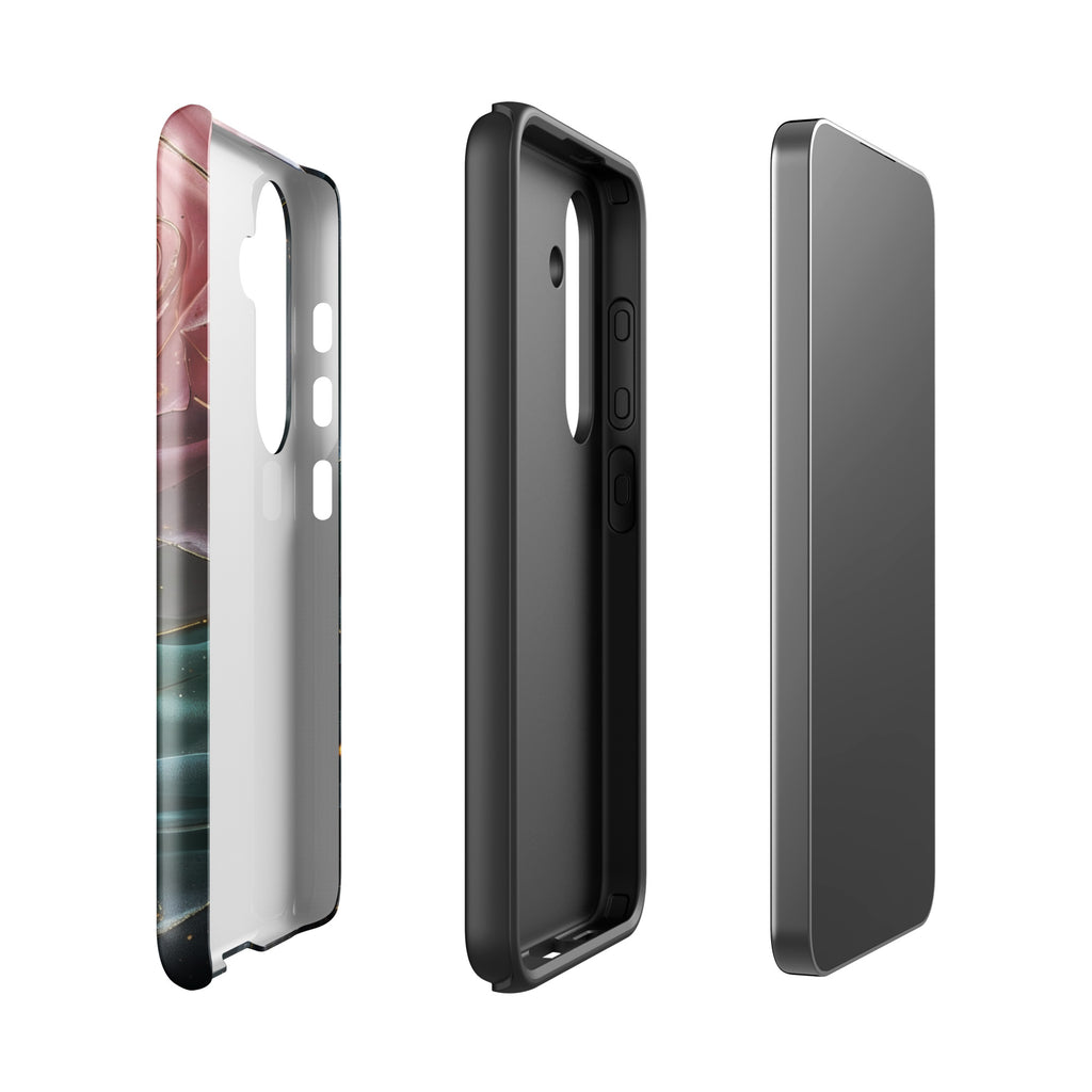 Elegant Rose Marble Tough Case for Samsung Galaxy S24 – Dual Layer Protective Phone Case (Glossy or Matte)