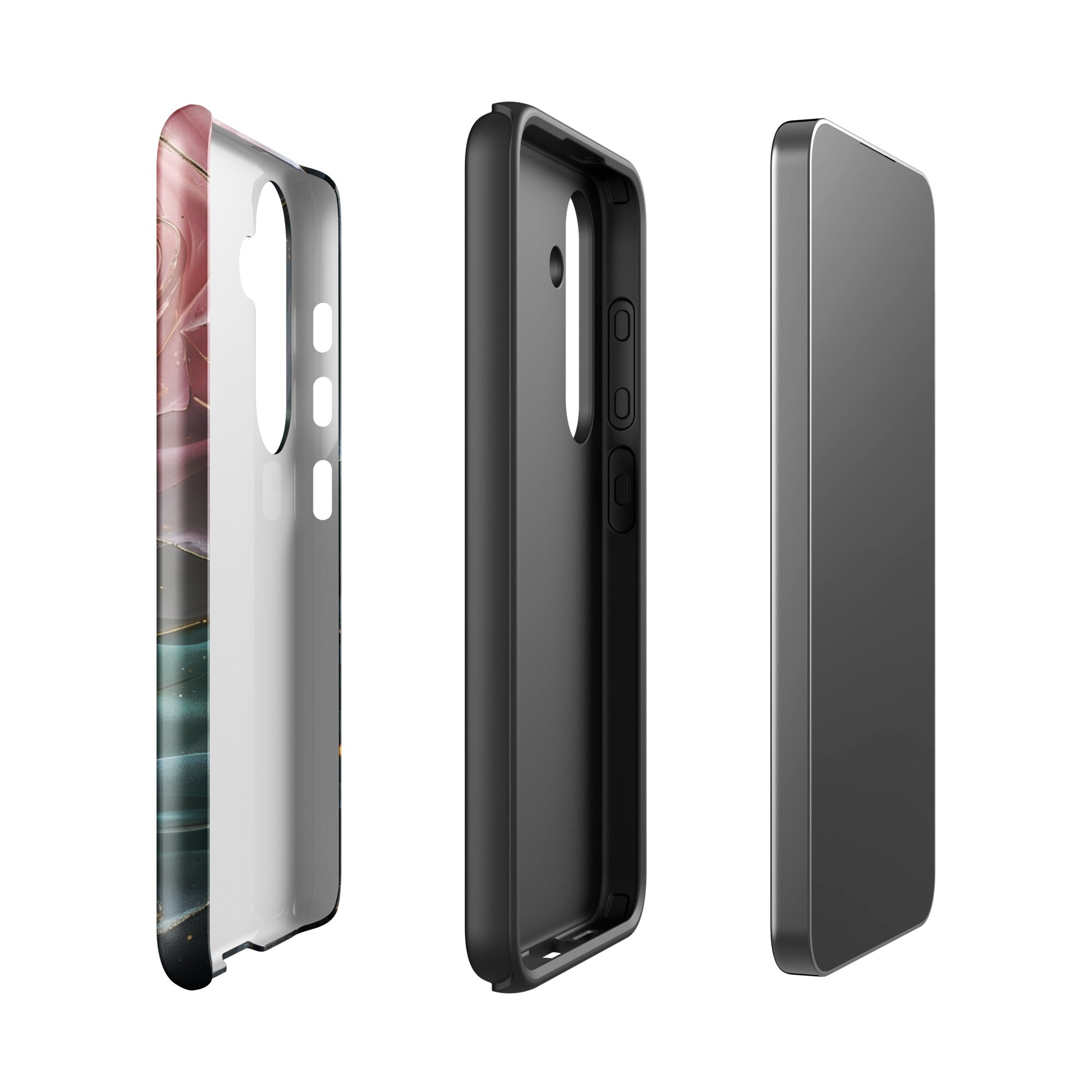 Elegant Rose Marble Tough Case for Samsung Galaxy S24 – Dual Layer Protective Phone Case (Glossy or Matte)