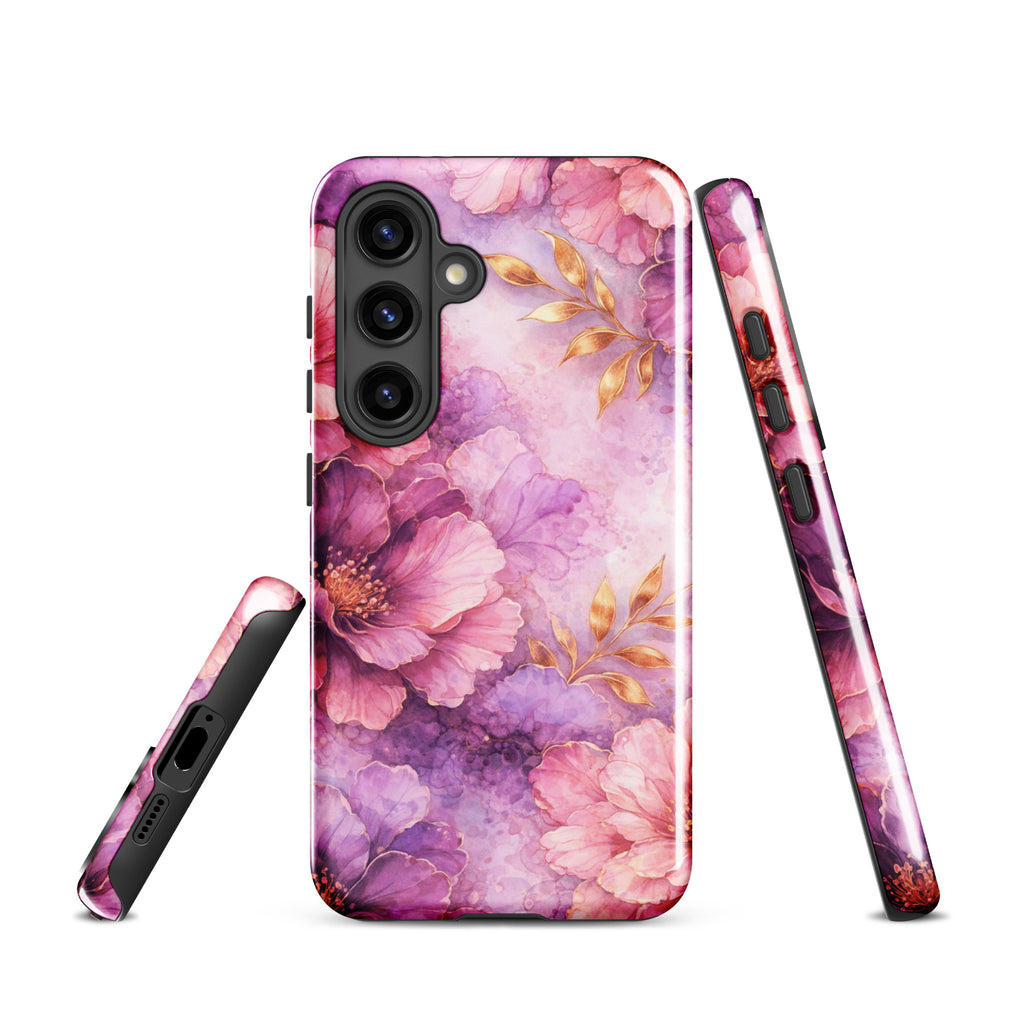 Pink Watercolor Floral Tough Case for Samsung Galaxy S24