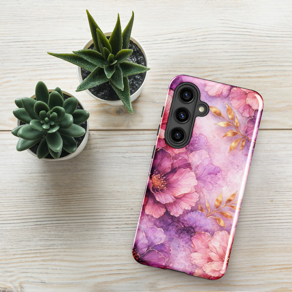 Pink Watercolor Floral Tough Case for Samsung Galaxy S24