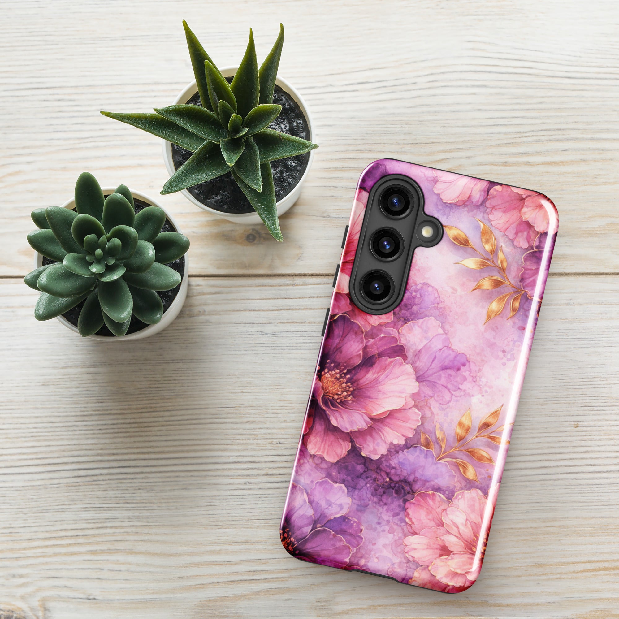 Pink Watercolor Floral Tough Case for Samsung Galaxy S24