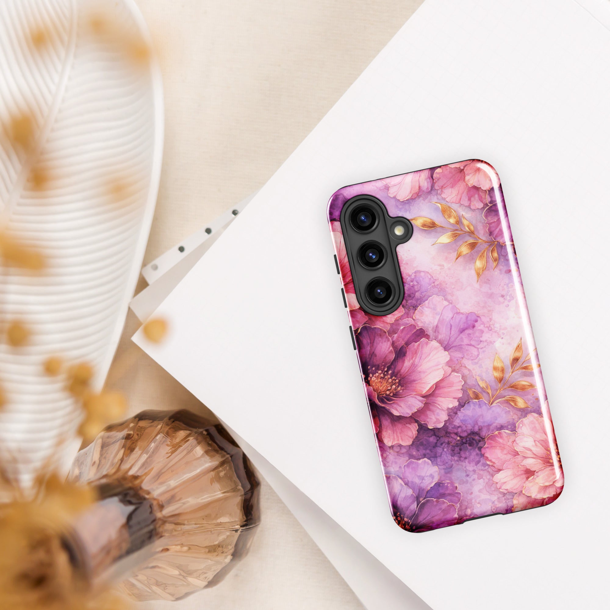 Pink Watercolor Floral Tough Case for Samsung Galaxy S24
