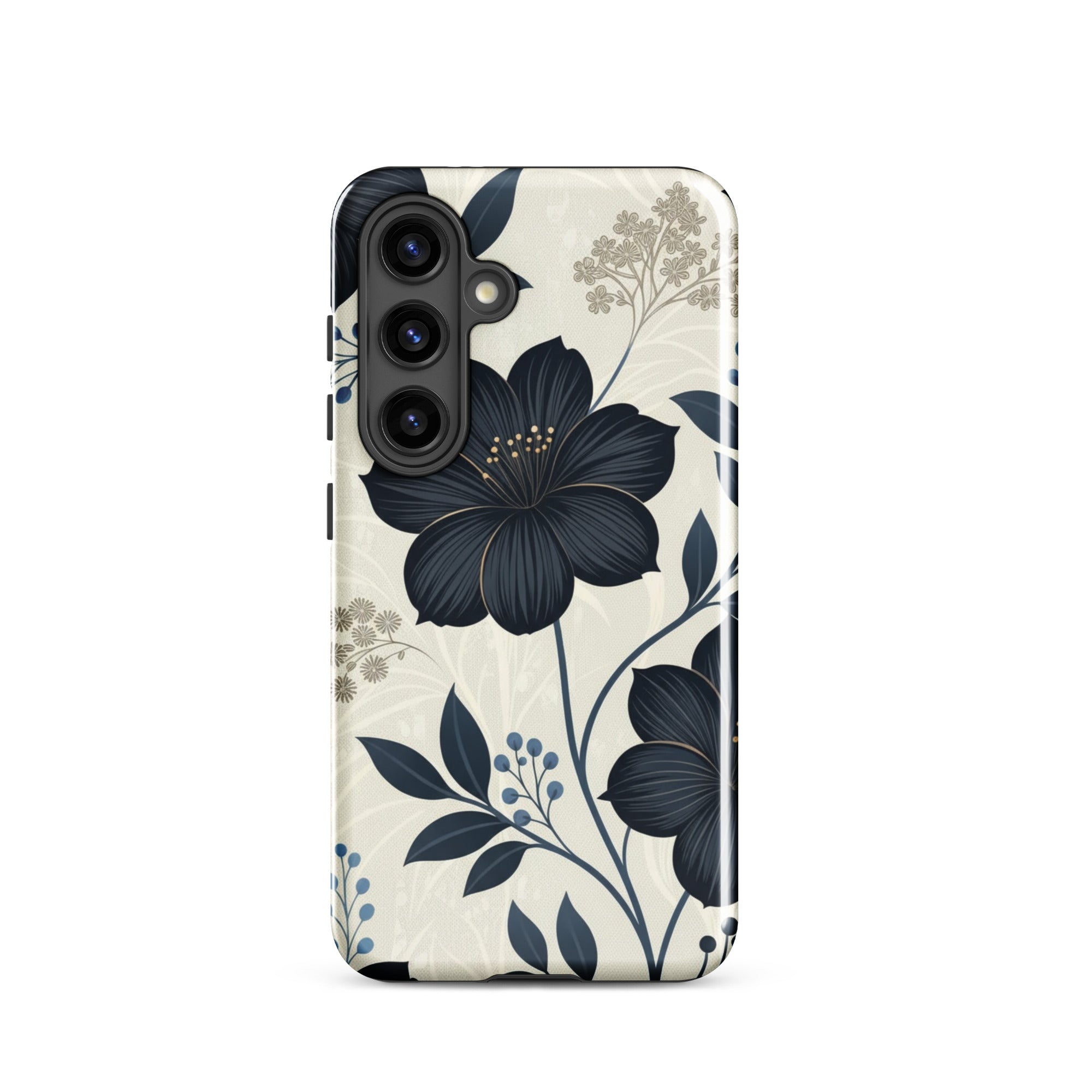 Elegant Blue Floral Tough Case for Samsung Galaxy S24