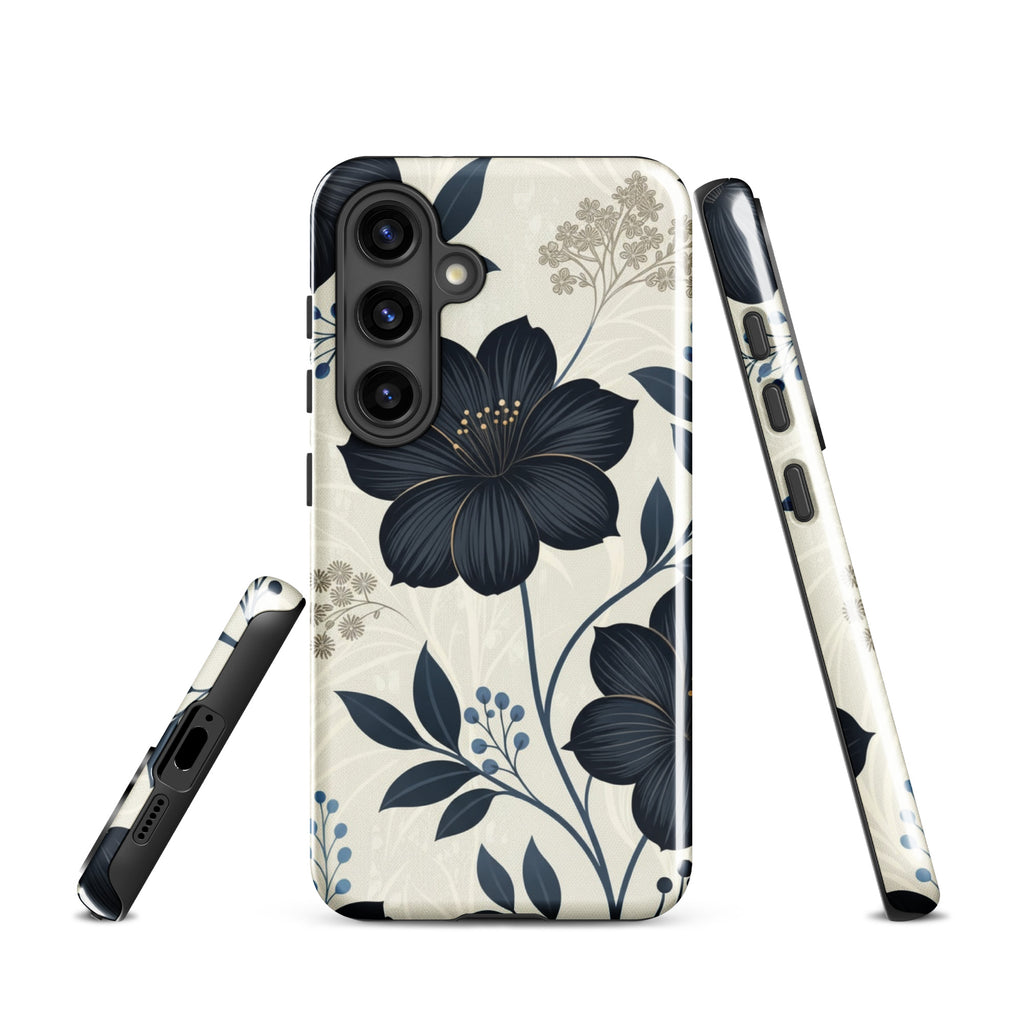 Elegant Blue Floral Tough Case for Samsung Galaxy S24