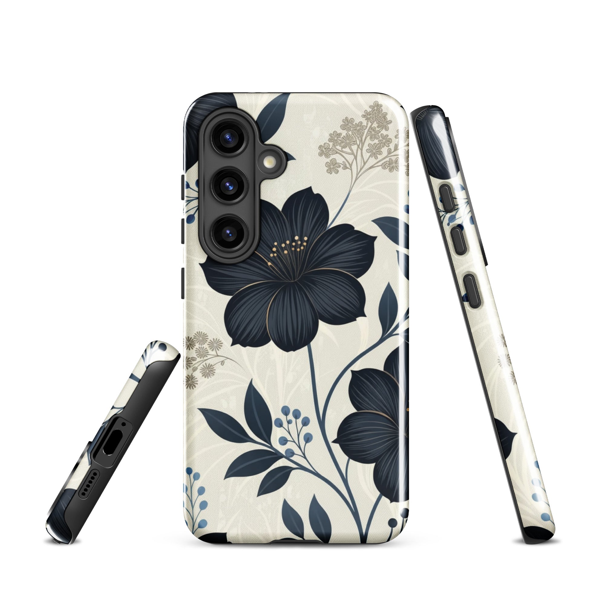 Elegant Blue Floral Tough Case for Samsung Galaxy S24
