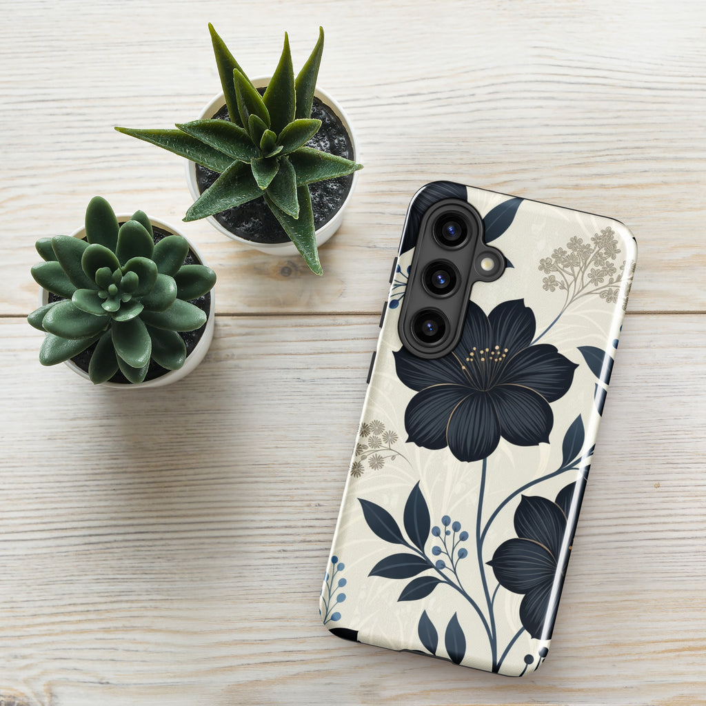 Elegant Blue Floral Tough Case for Samsung Galaxy S24