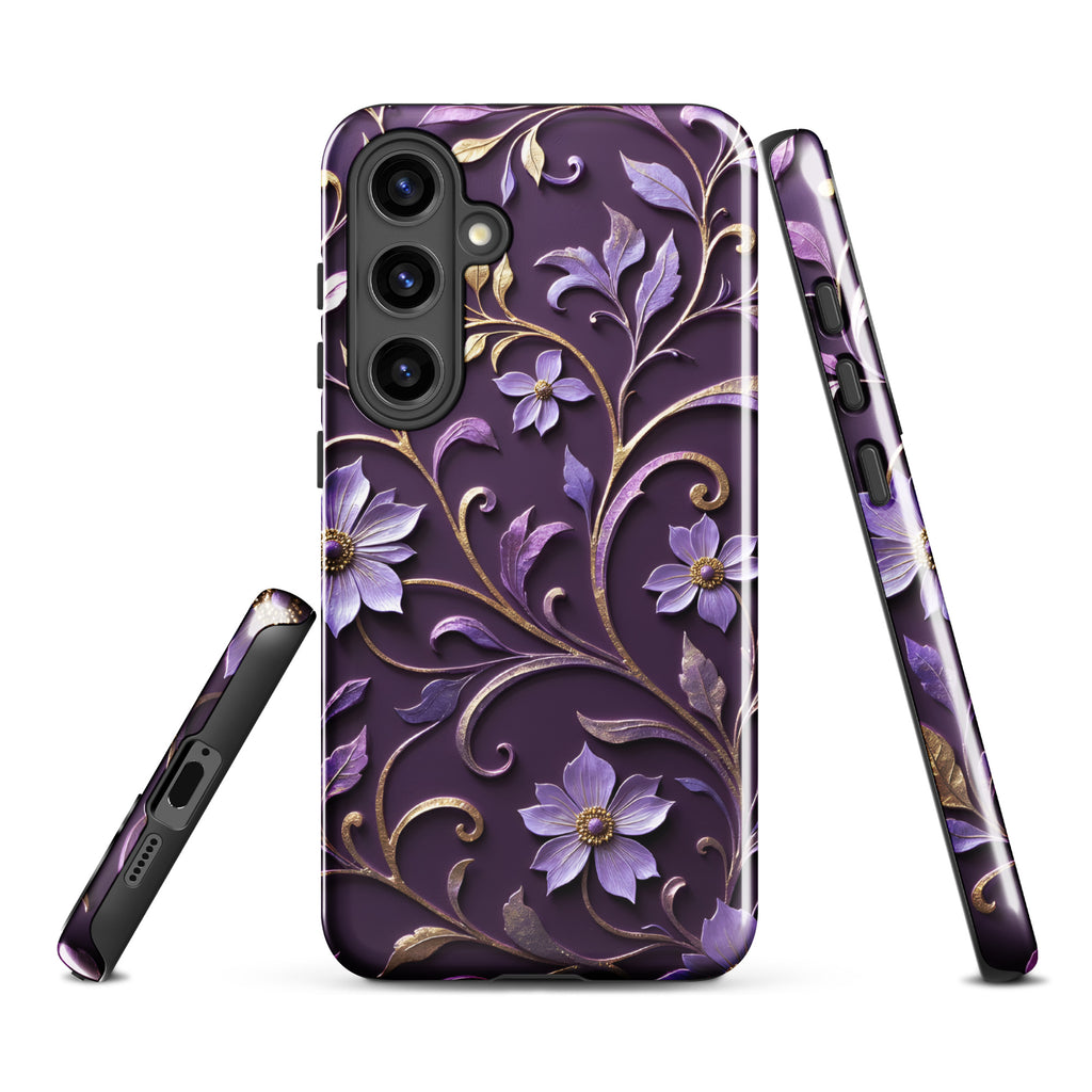 Royal Violet Filigree Tough Case for Samsung Galaxy S24 Plus – Dual Layer Protective Phone Case (Glossy or Matte)