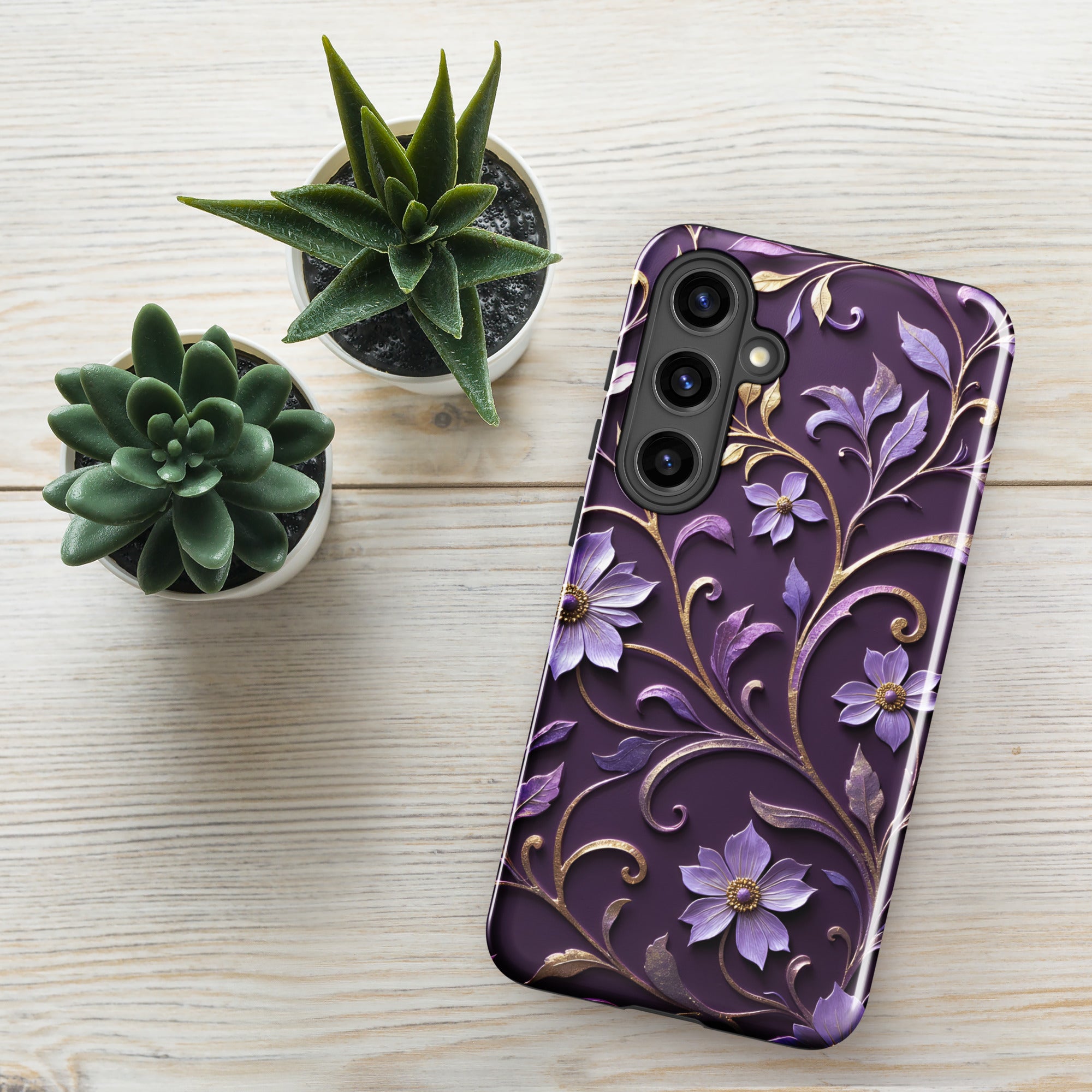 Royal Violet Filigree Tough Case for Samsung Galaxy S24 Plus – Dual Layer Protective Phone Case (Glossy or Matte)