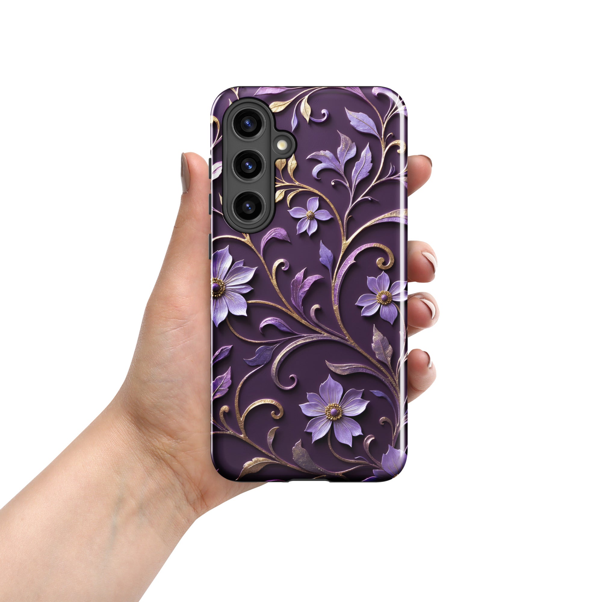 Royal Violet Filigree Tough Case for Samsung Galaxy S24 Plus – Dual Layer Protective Phone Case (Glossy or Matte)