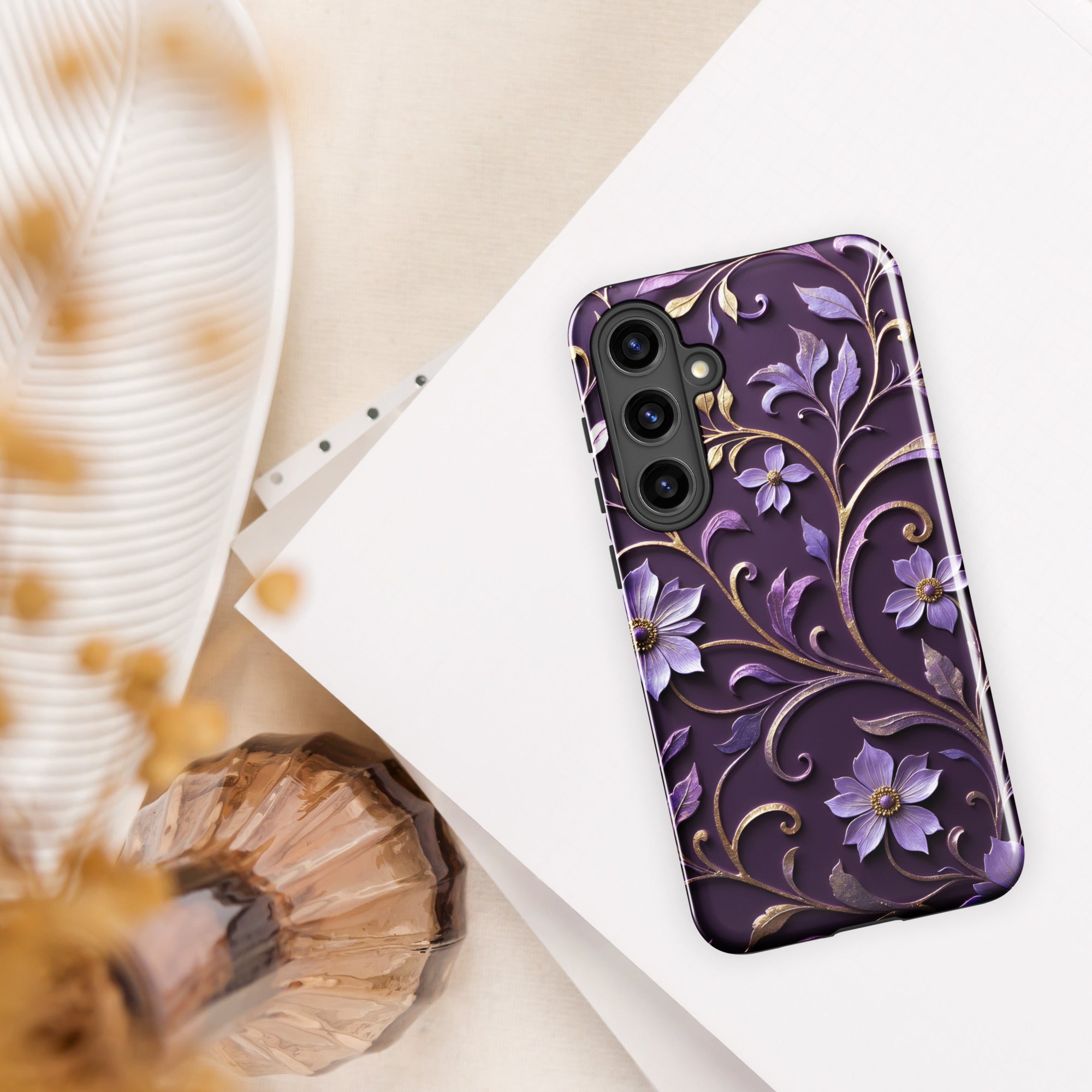 Royal Violet Filigree Tough Case for Samsung Galaxy S24 Plus – Dual Layer Protective Phone Case (Glossy or Matte)