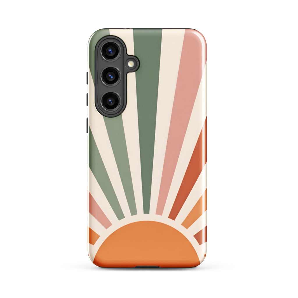 Retro Sunrise Tough Case for Samsung Galaxy S24 Plus – Dual Layer Protective Phone Case (Glossy or Matte)