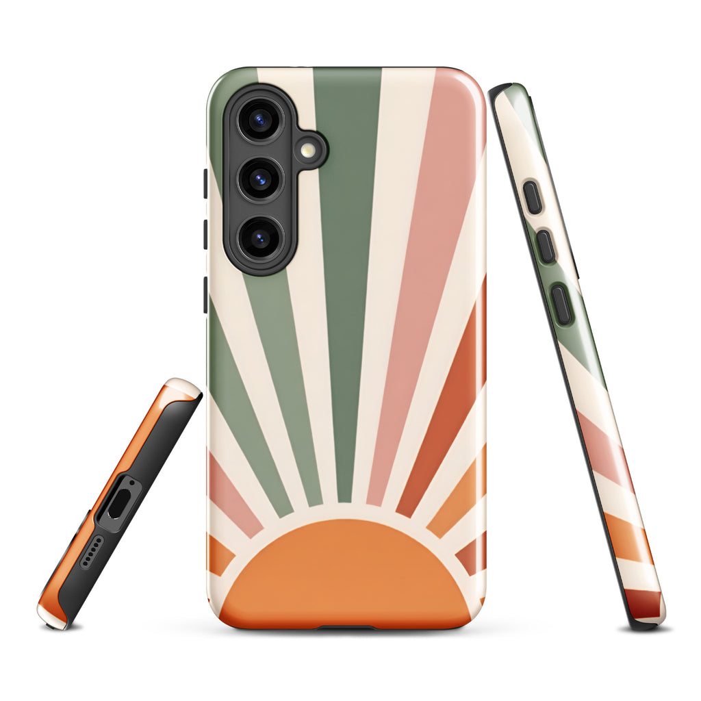 Retro Sunrise Tough Case for Samsung Galaxy S24 Plus – Dual Layer Protective Phone Case (Glossy or Matte)