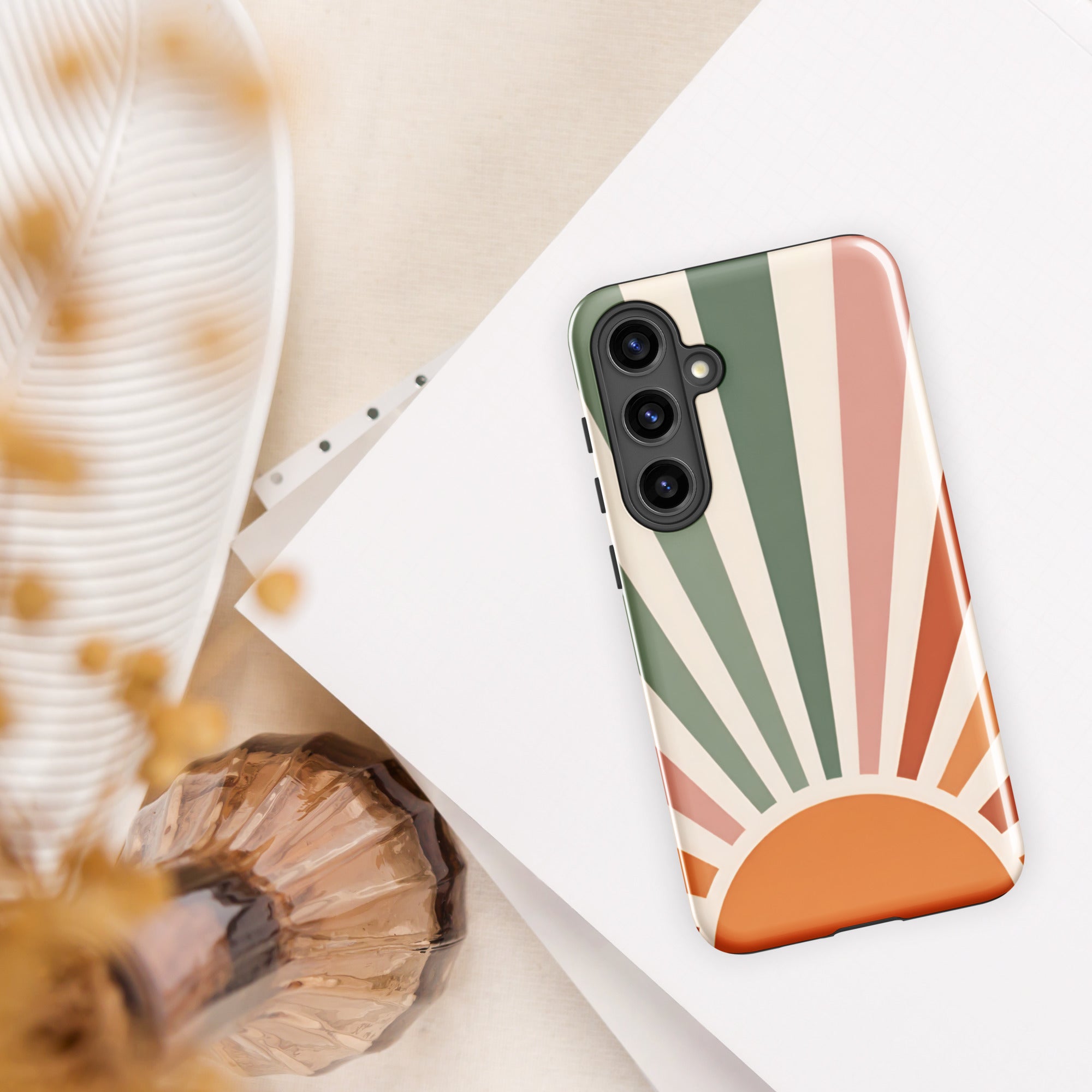 Retro Sunrise Tough Case for Samsung Galaxy S24 Plus – Dual Layer Protective Phone Case (Glossy or Matte)