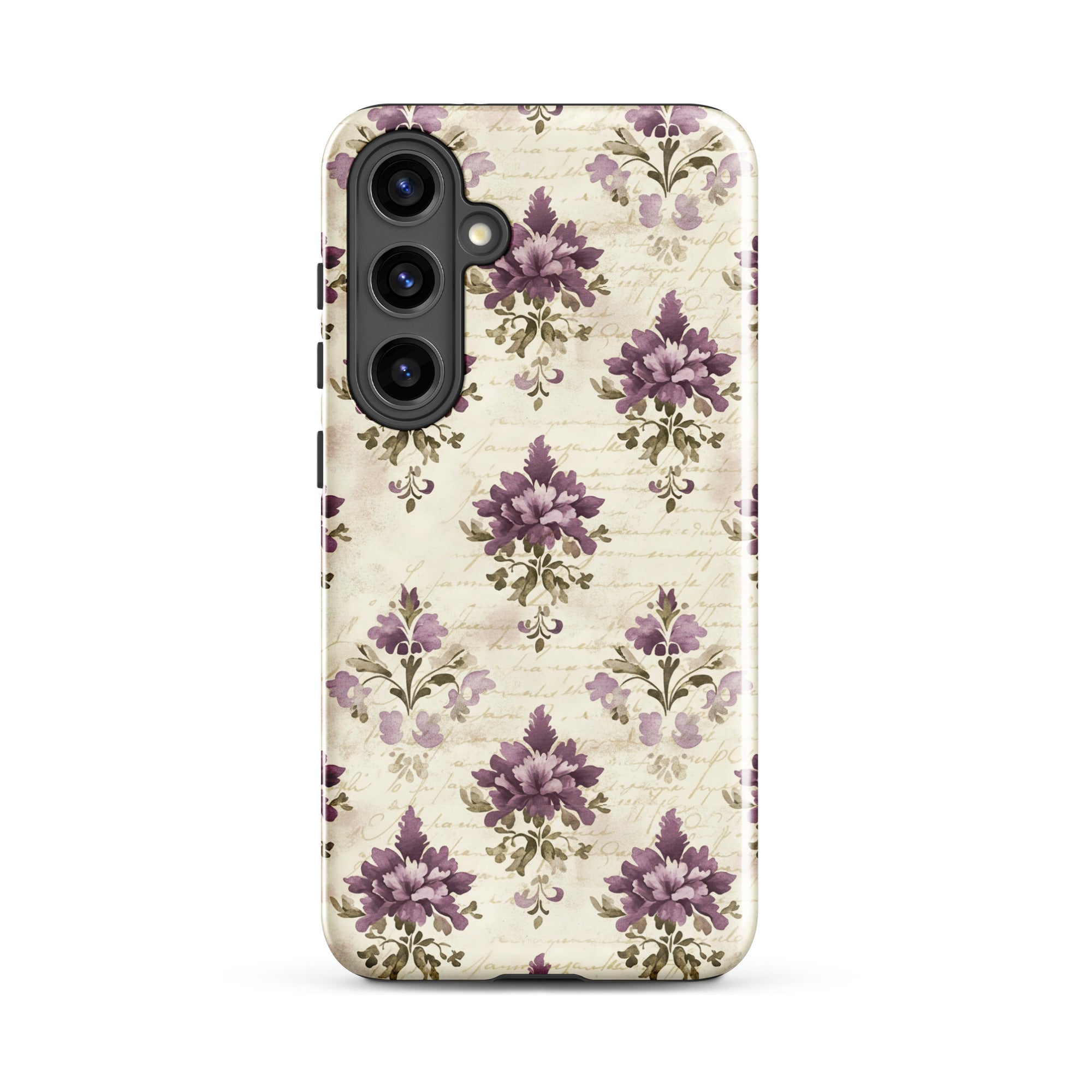Vintage Floral Damask Tough Case for Samsung Galaxy S24 Plus – Dual Layer Protective Phone Case (Glossy or Matte)