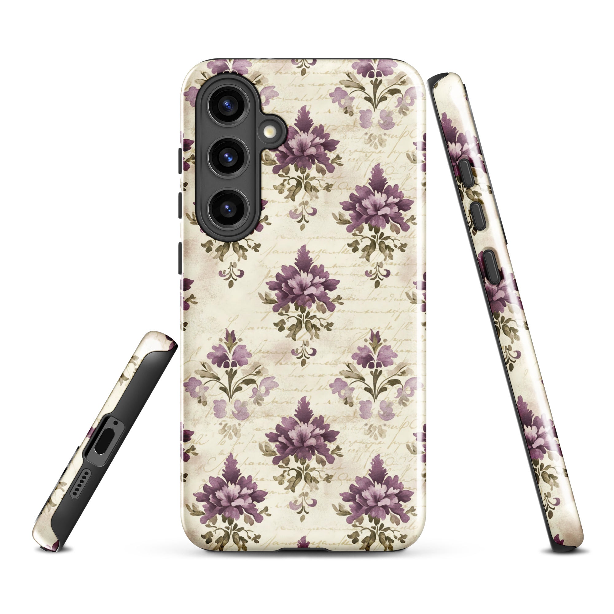 Vintage Floral Damask Tough Case for Samsung Galaxy S24 Plus – Dual Layer Protective Phone Case (Glossy or Matte)