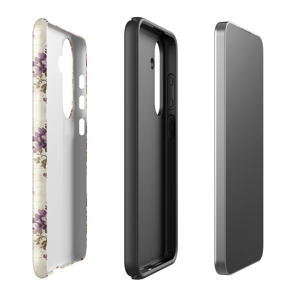 Vintage Floral Damask Tough Case for Samsung Galaxy S24 Plus – Dual Layer Protective Phone Case (Glossy or Matte)