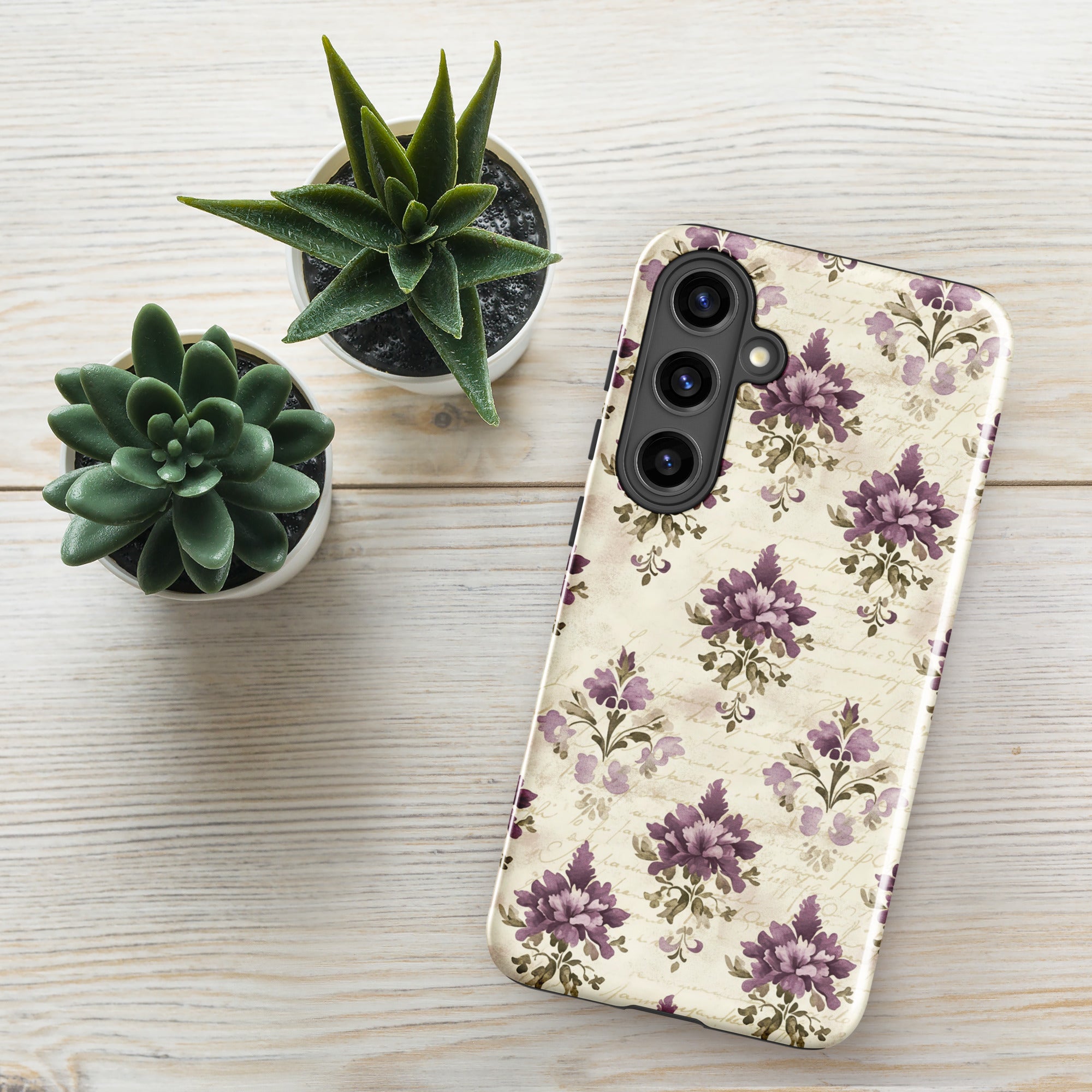 Vintage Floral Damask Tough Case for Samsung Galaxy S24 Plus – Dual Layer Protective Phone Case (Glossy or Matte)