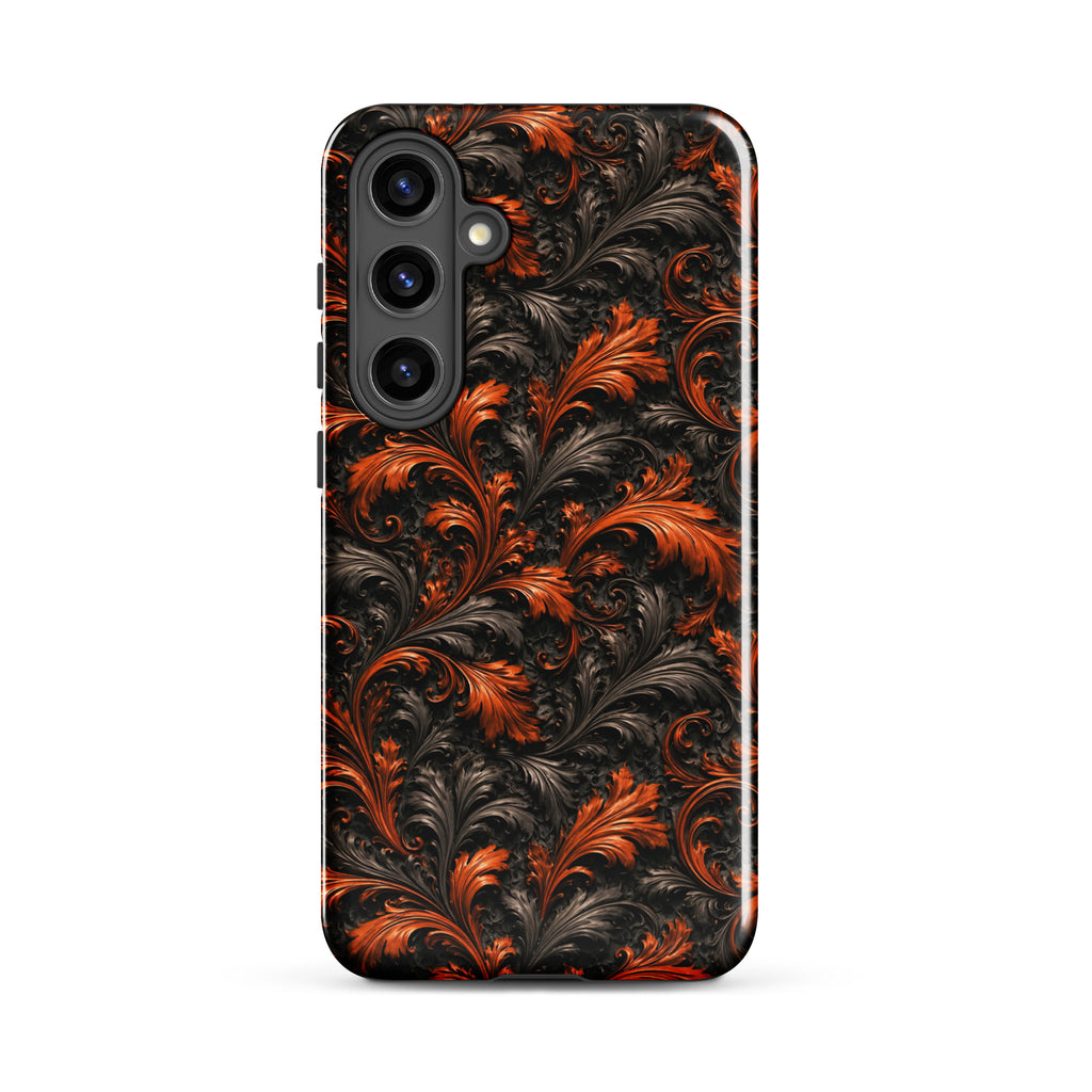 Burnt Orange Filigree Tough Case for Samsung Galaxy S24 Plus – Dual Layer Protective Phone Case (Glossy or Matte)