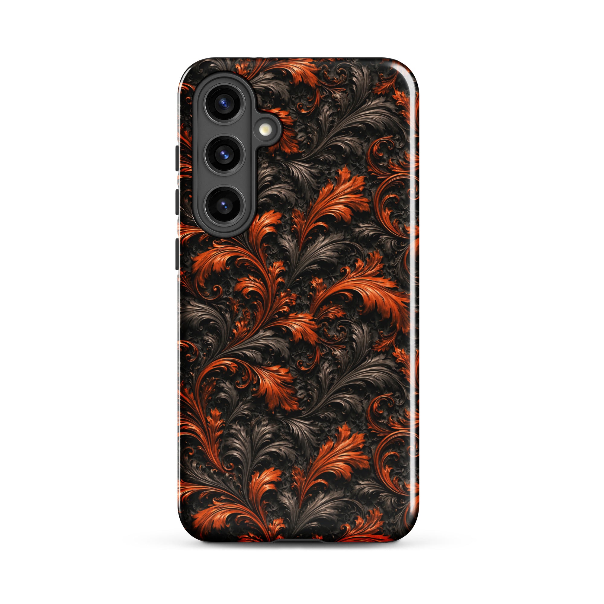 Burnt Orange Filigree Tough Case for Samsung Galaxy S24 Plus – Dual Layer Protective Phone Case (Glossy or Matte)