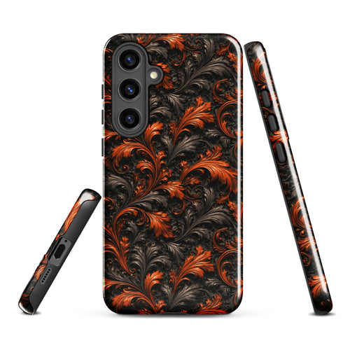Burnt Orange Filigree Tough Case for Samsung Galaxy S24 Plus – Dual Layer Protective Phone Case (Glossy or Matte)