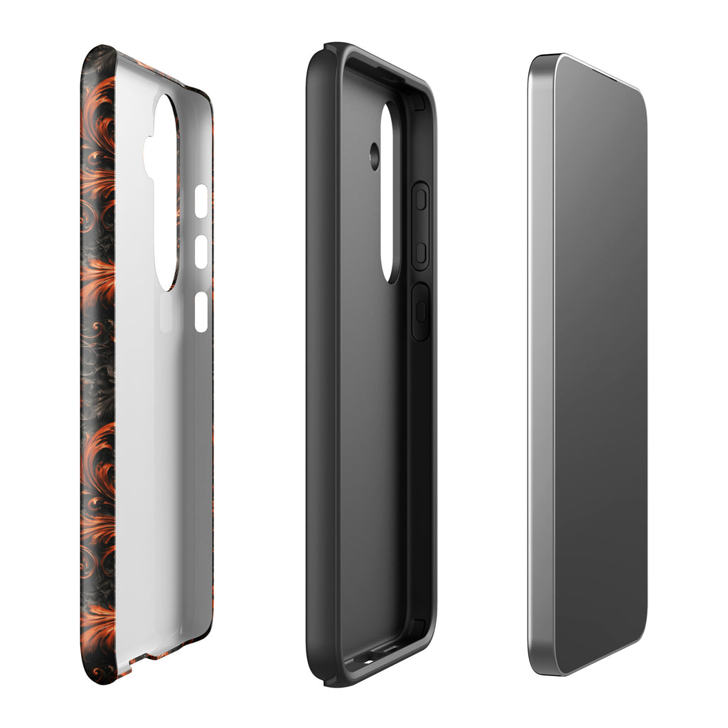 Burnt Orange Filigree Tough Case for Samsung Galaxy S24 Plus – Dual Layer Protective Phone Case (Glossy or Matte)