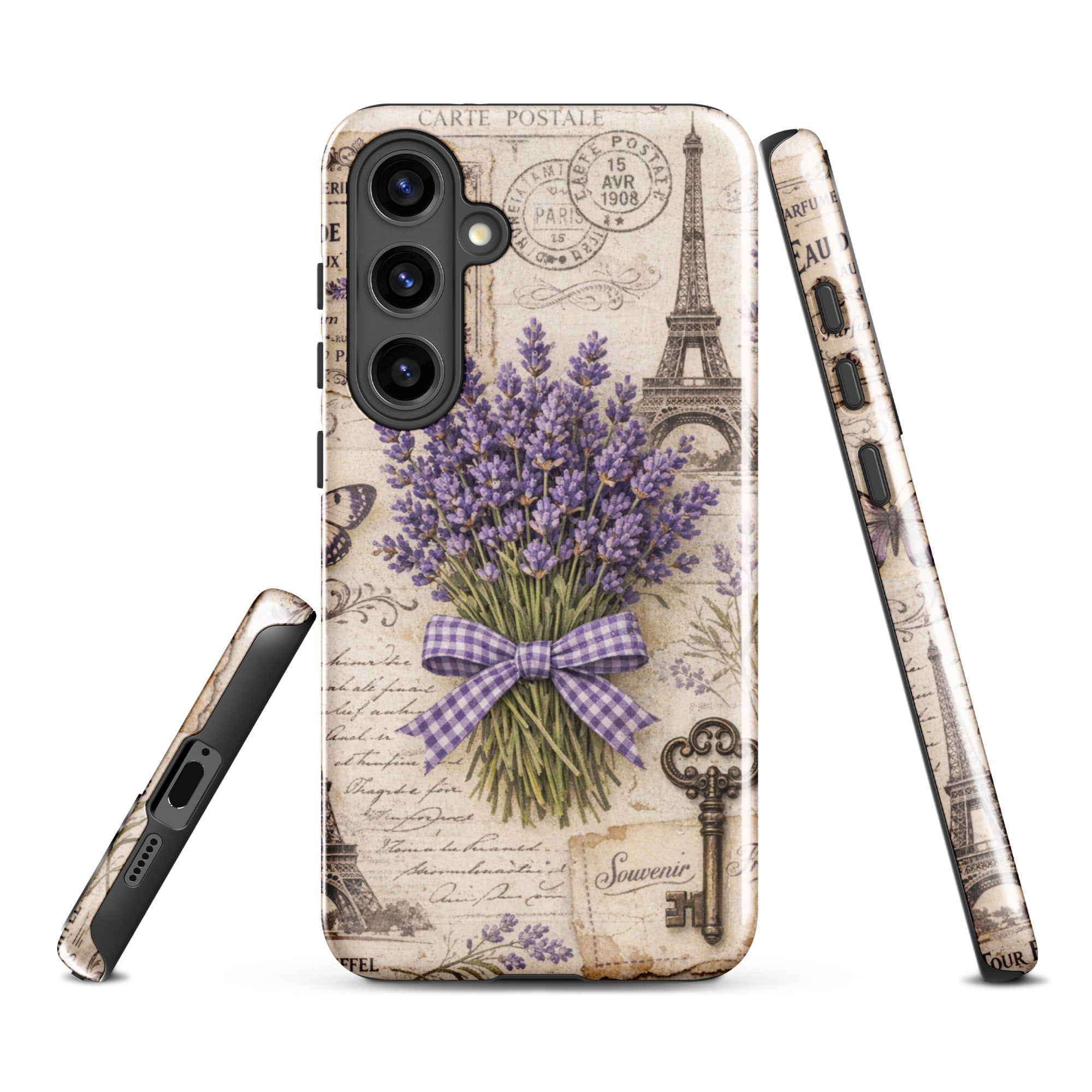 Vintage Paris Lavender Tough Case for Samsung Galaxy S24 Plus – Dual Layer Protective Phone Case (Glossy or Matte)
