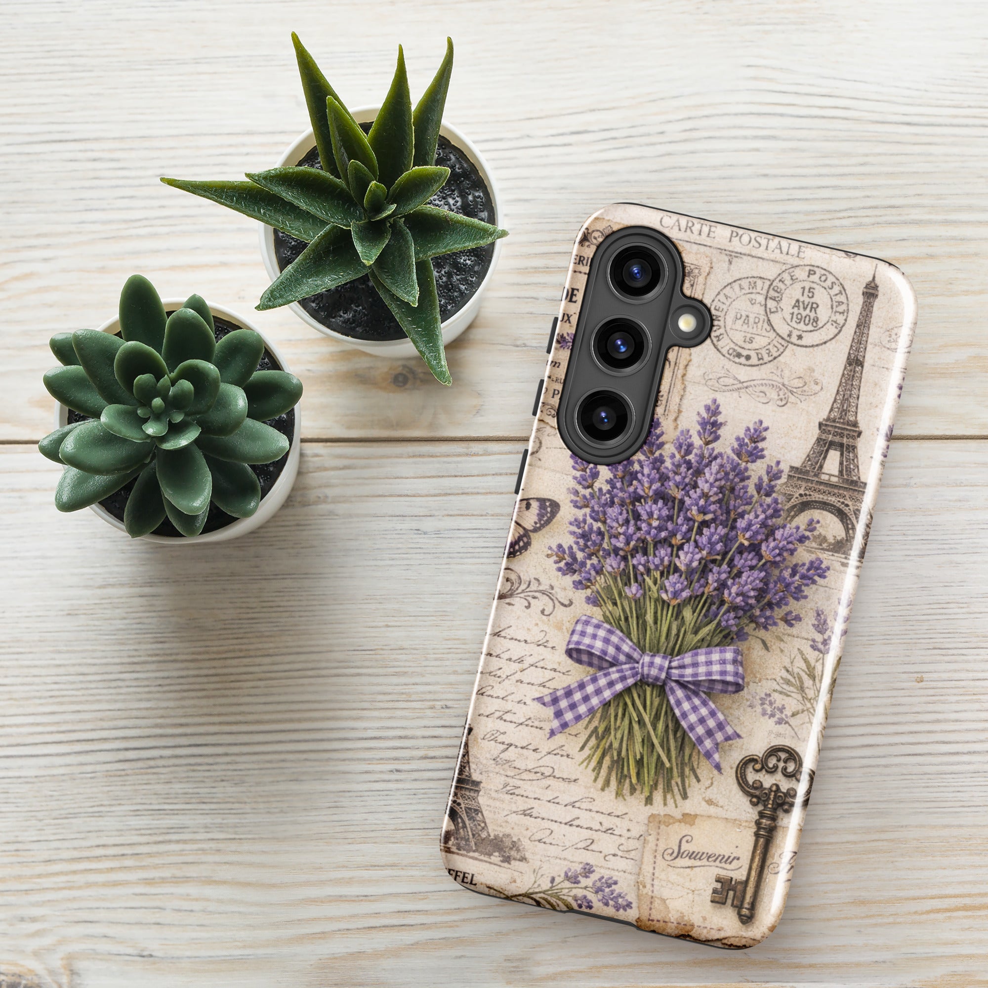 Vintage Paris Lavender Tough Case for Samsung Galaxy S24 Plus – Dual Layer Protective Phone Case (Glossy or Matte)