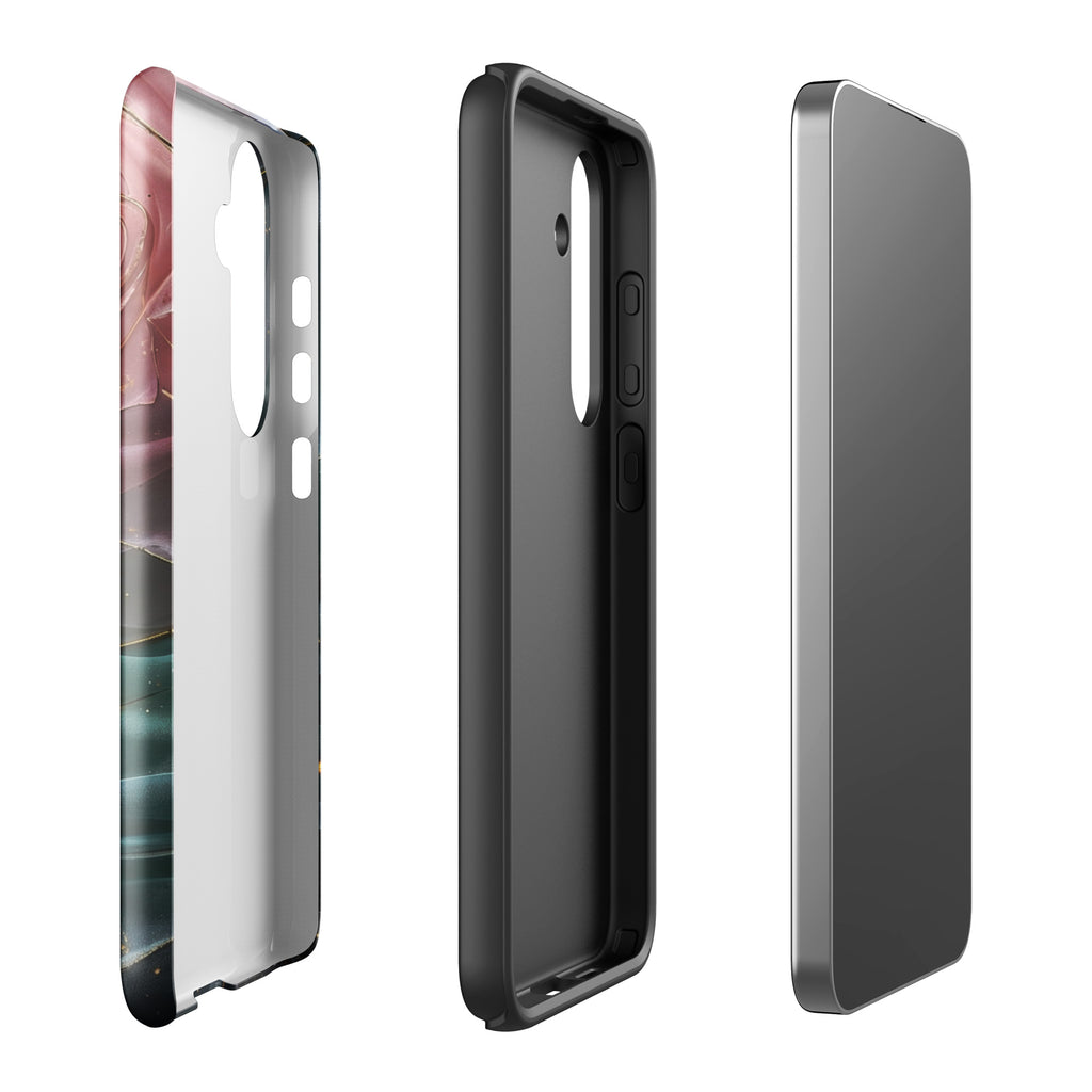 Elegant Rose Marble Tough Case for Samsung Galaxy S24 Plus – Dual Layer Protective Phone Case (Glossy or Matte)