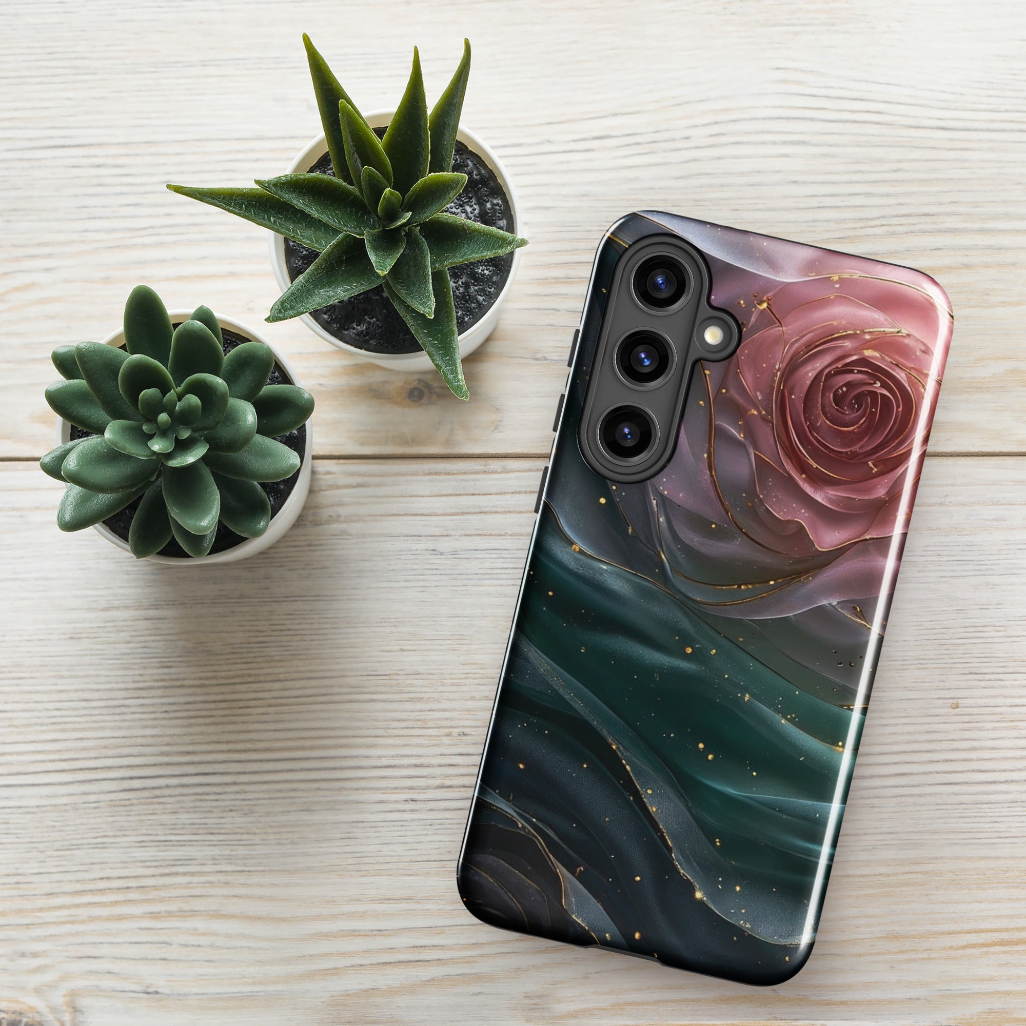 Elegant Rose Marble Tough Case for Samsung Galaxy S24 Plus – Dual Layer Protective Phone Case (Glossy or Matte)