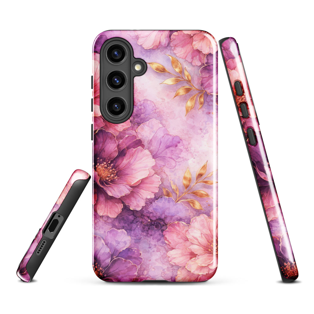 Pink Watercolor Floral Tough Case for Samsung Galaxy S24 Plus