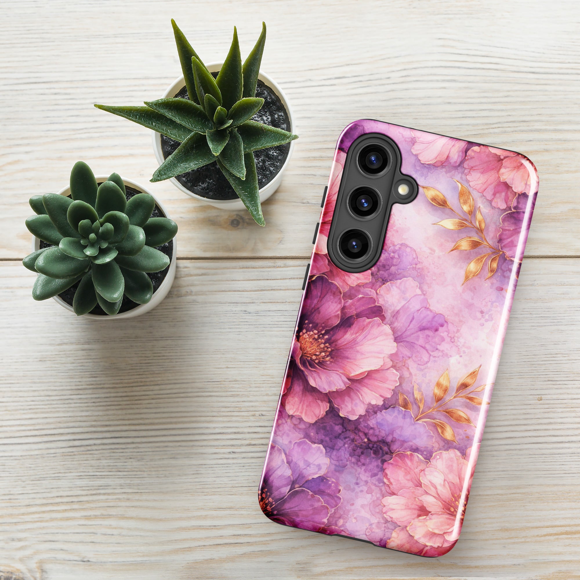 Pink Watercolor Floral Tough Case for Samsung Galaxy S24 Plus