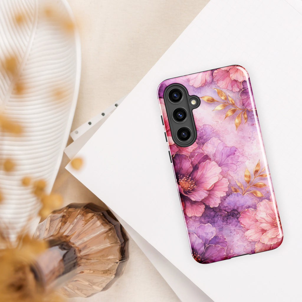 Pink Watercolor Floral Tough Case for Samsung Galaxy S24 Plus